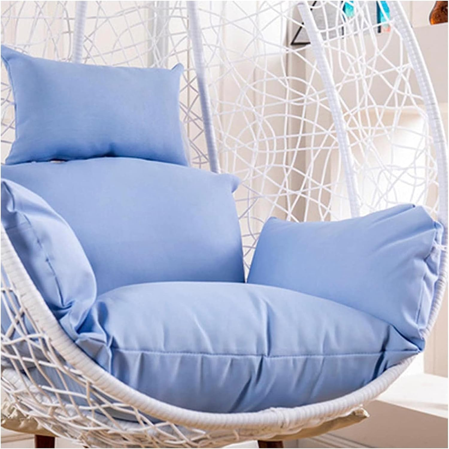 Cushion Egg Swing Cushion, Fluffy Outdoor Hanging Chair Cushion, Waterproof Replacement Cover for Hanging Chair Cushion, Hanging Chair Cushion with Headrest and Armrests, Light Blue