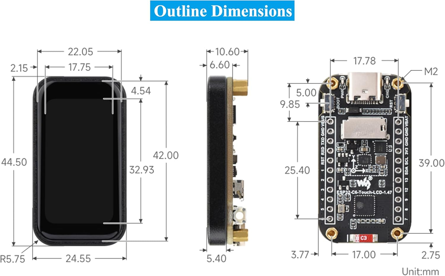 ESP32-C6 1.47Inch Touch Display Development Board, 172X320 Resolution IPS LCD, 262K Display Color, Supports W-F-I 6 / BLE 5, 160Mhz RISC-V Processor, Type-C, Suitable for Aiot Applications image number 3