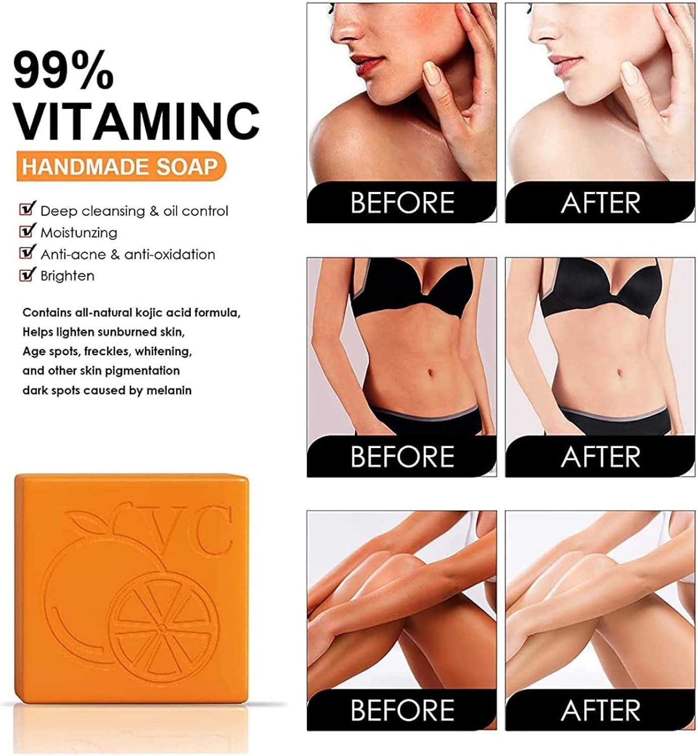 Natural Orange Vitamin C Handmade Soap, Whitening Handmade Soap, with 99% Vitamin C and Orange Extract, for Face & Body Exfoliate Moisturizing Whitening Care-100G image number 5