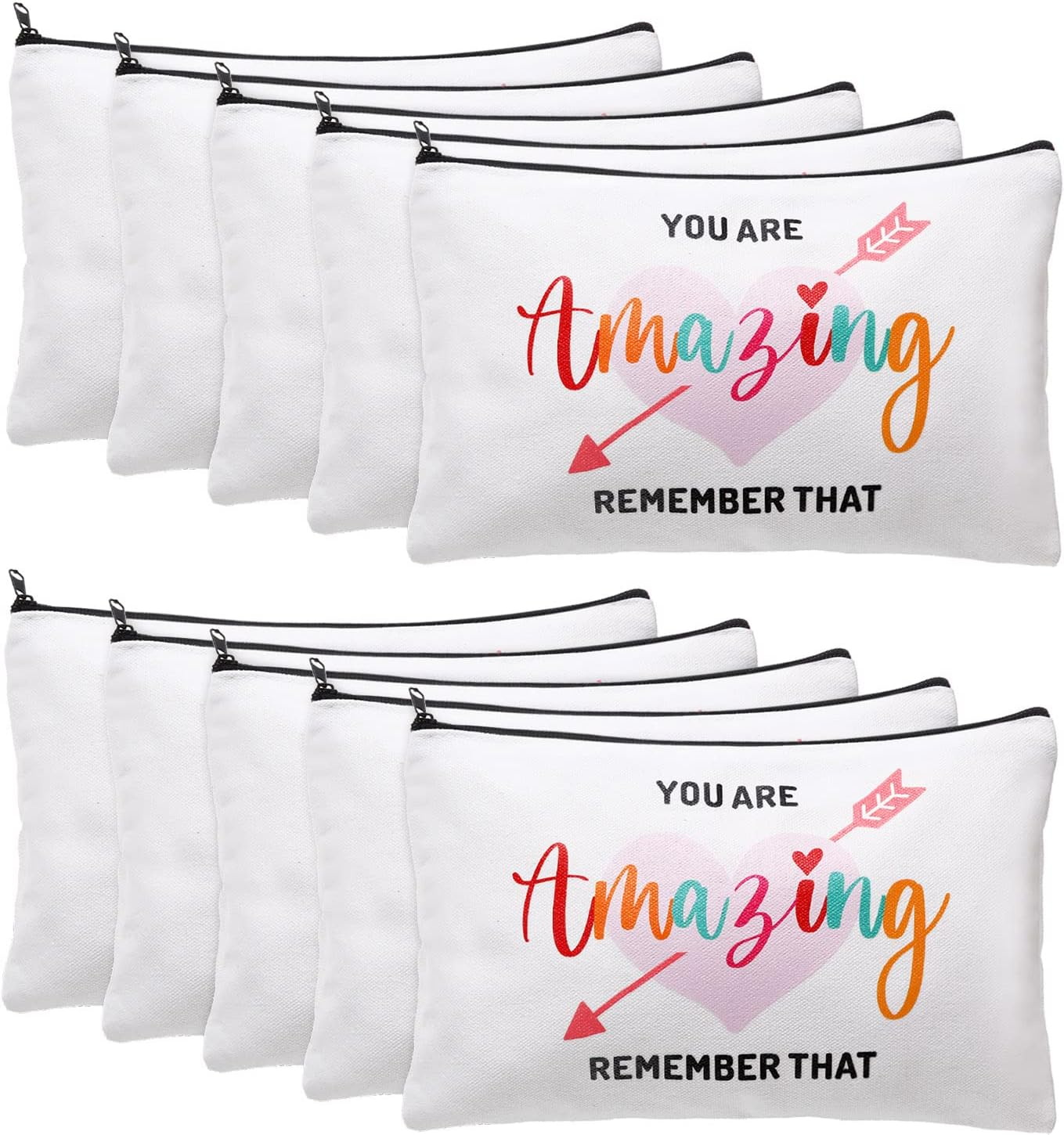 Chunful 10 Pieces Inspirational Canvas Makeup Bags for Women Bulk Rainbow Canvas Makeup Bags Cosmetic Bag with Zipper Friendship Gift Travel Toiletry Bag Pouch, White, Tree Style image number 5