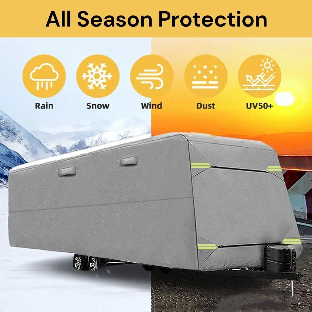 EZONEDEAL Travel Trailer Heavy Duty RV Caravan Cover 20"-22' Waterproof Windproof Uv-Resistant Camper Cover,Camping,Trailer Camper Cover, Travel Cover with Storage Bag for Hiking Garden Accessory image number 3