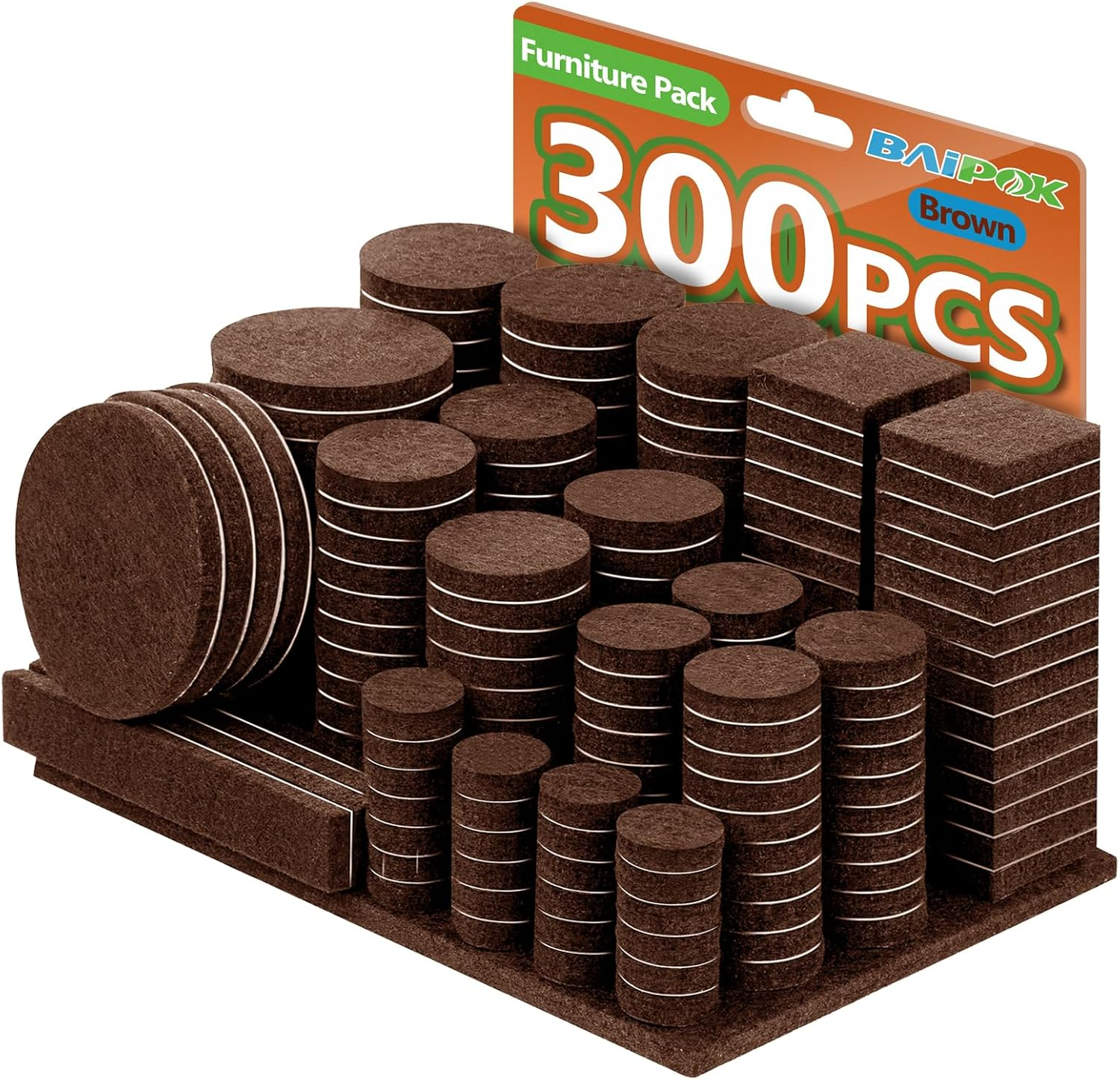 Furniture Pads Felt Pads Pack of 300 5Mm Thick Furniture Felt Pads, Self Adhesive anti Scratch Floor Protectors, Used for Hardwood Tile Wood Floor- Extra 60 Rubber Bumpers (Brown) image number 2