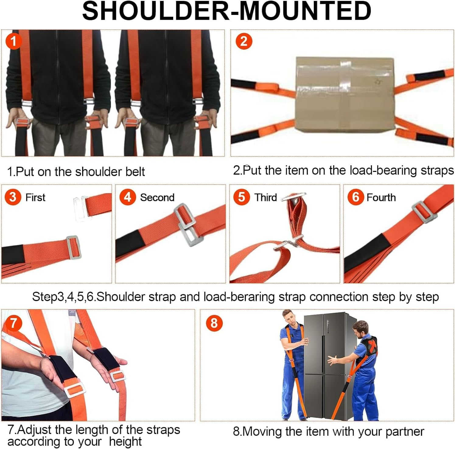 Non-Slip Moving Strap, Adjustable Double with 1 Person Lifting, Heavy Loads up to 800 Pounds, Suitable for Moving Furniture and Appliance Harness image number 5