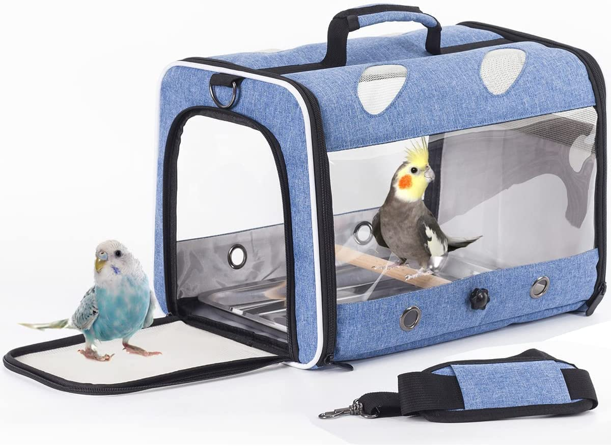 C&L Bird Carrier Backpack with Stand Perch, Bird Travel Backpack for Hiking, Airline Approved, Bird Treats and Toys (Grey, Bird Carrier Backpack)