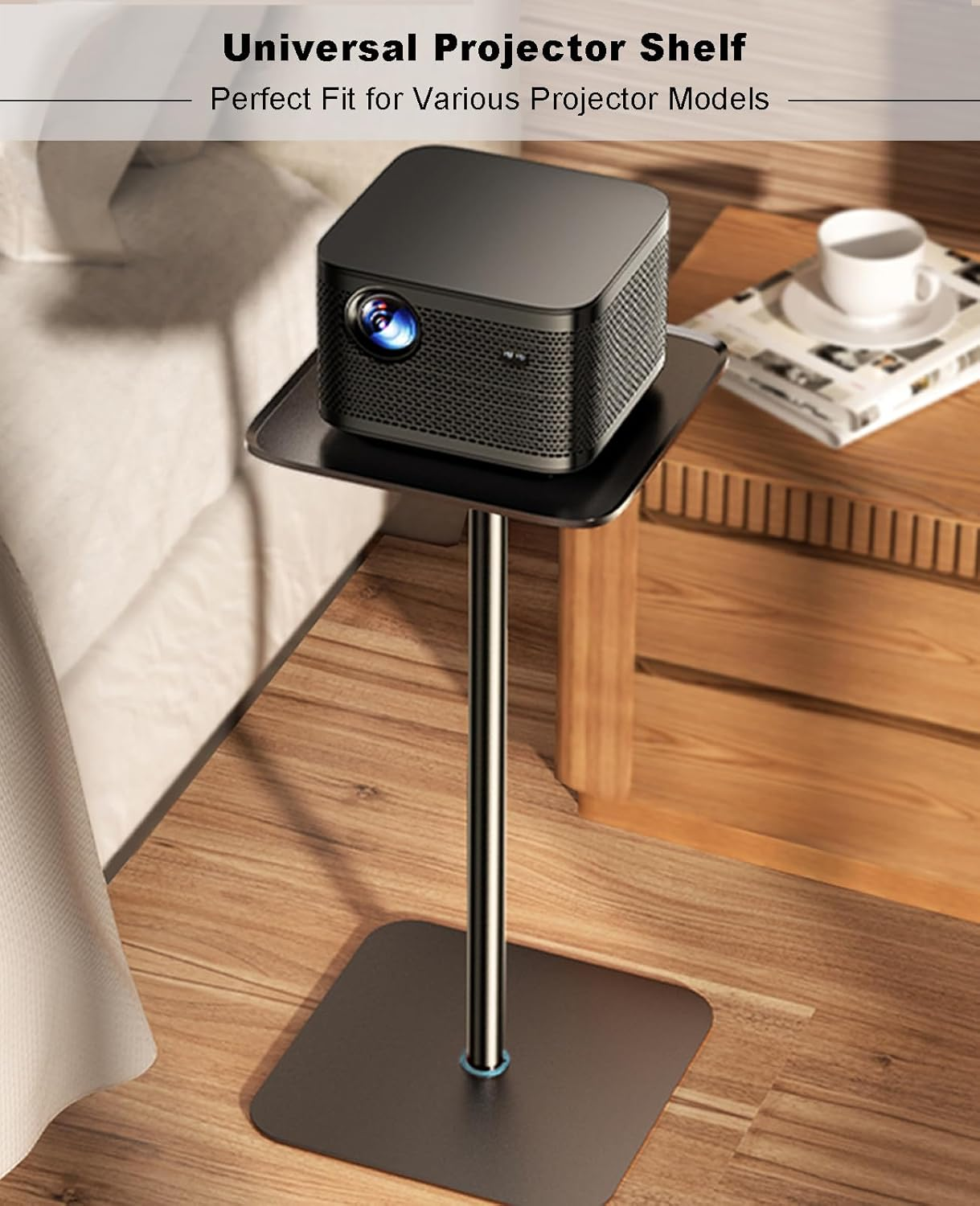 Projector Stand Adjustable Height 41" to 63" Projector Floor Stand with Tray Projector Shelf Stand for Presentations, Home Movie, Studio, Office image number 6