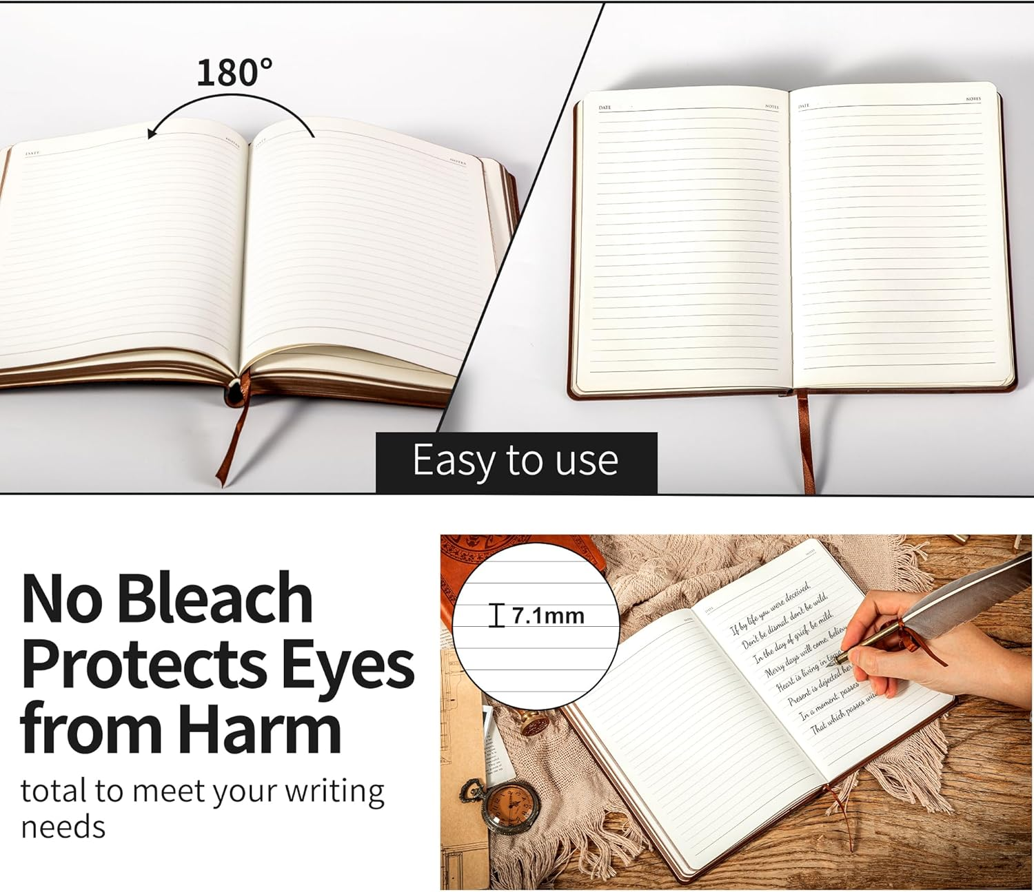 CAGIE Leather Vintage Journal for Men Soft Cover 256 Lined Pages Notebook 180 Lay Flat for Writing Travel Diary, 5.7'' X 8.3'', Black image number 4