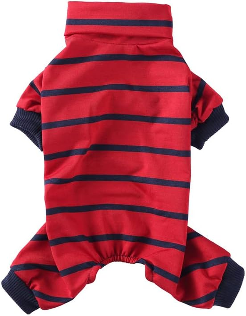 Striped Dog Pajamas for Small Dog Cooling Puppy Pullover Jumpsuit Stretchable Breathable Pet Pjs Summer Spring Pyjamas (Red, L) image number 4