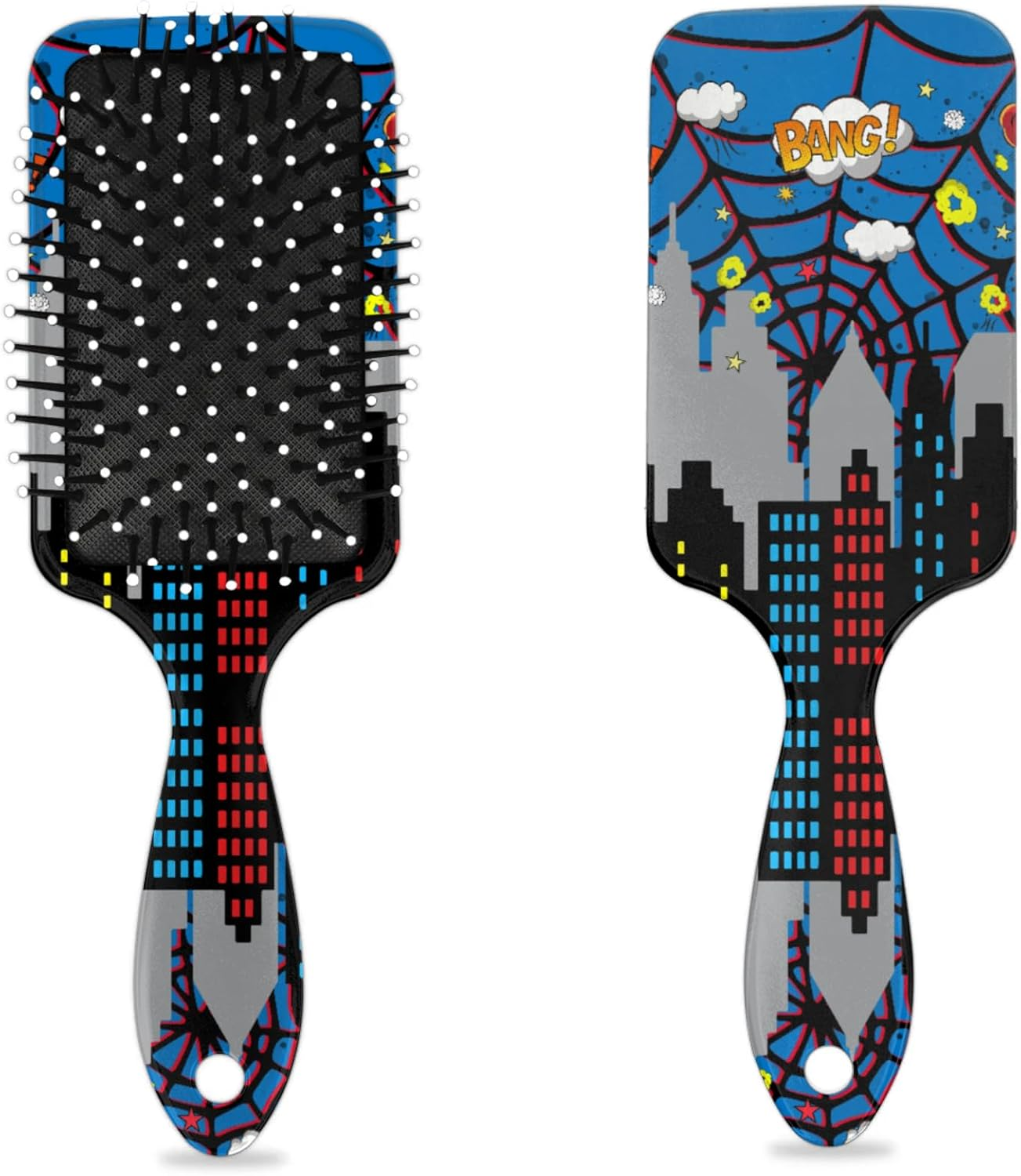 Kids Hair Brush for Boys Girls Toddler - Detangler Hairbrush for Wet Dry Thin Long Curly Hair Pain-Free Comb Glide through Tangles with Ease and Massage Scalp (Blue Web City Comics)