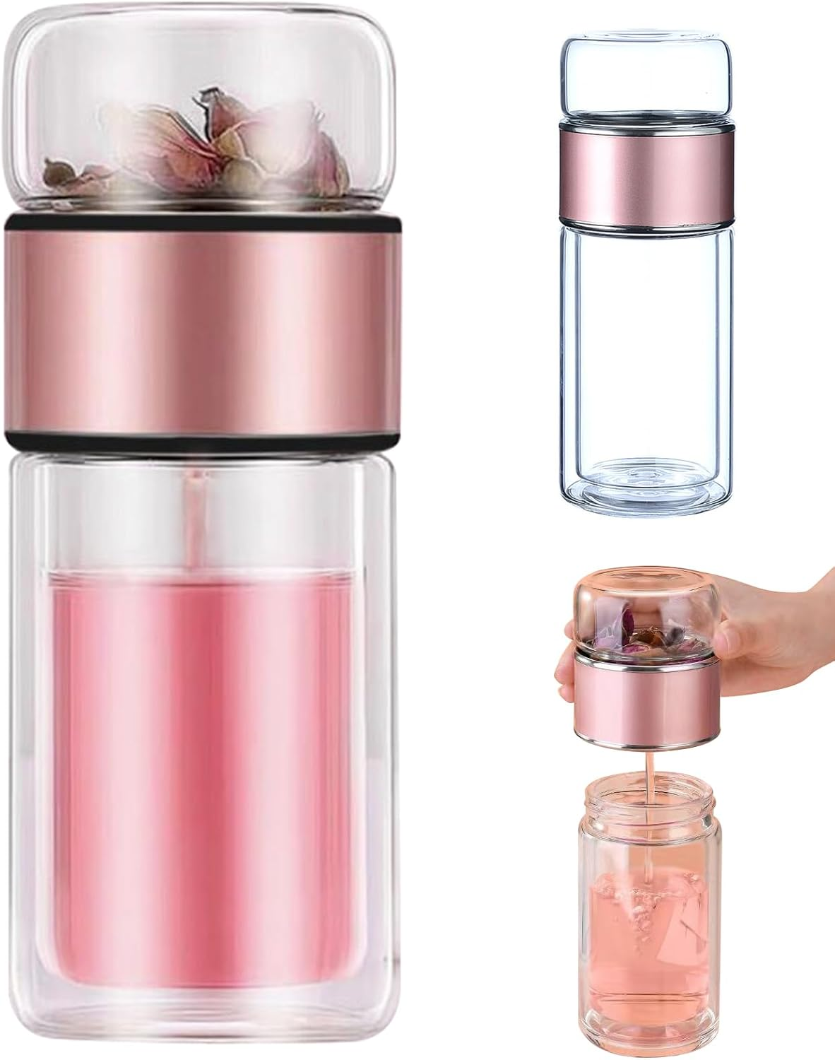 Glass Tea Infuser Bottle,Tea Cup with Infuser,Infusifie Tea Infuser,Joufsonan Infusible Tea Maker,Double-Wall Glass Tea Infuser,Infuser Water Bottle,Tea Tumbler with Infuser,Loose Leaf Tea Steeper image number 4