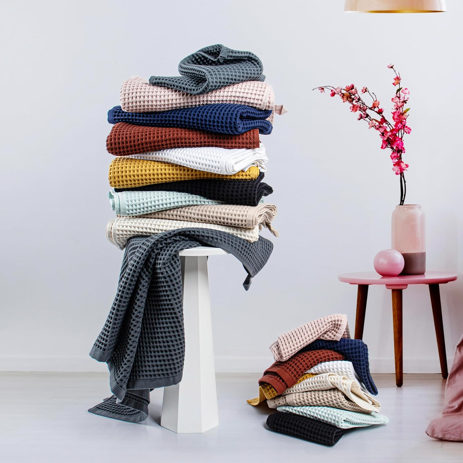 Waffle Bath Towels for Bathroom - Premium, Ultra Soft, Turkish Cotton Waffle Bath Towel Set of 2-1 Waffle Hand, 1 Waffle Bath Towels - Absorbent, Lightweight Travel Towels Sets (White) - Anthracite image number 5