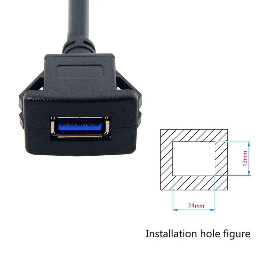 CY USB 3.0 Single Port Extension Latch Mount Car AUX Cable for Dashboard Panel 1M Waterproof