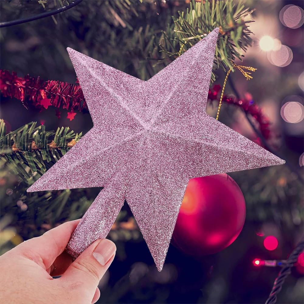 15CM Tree Top Star Christmas Decorations Glitter Tree Top Star Christmas Tree Topper Small Christmas Tree Decoration Treetop for Holiday Ornament, Pink image number 2