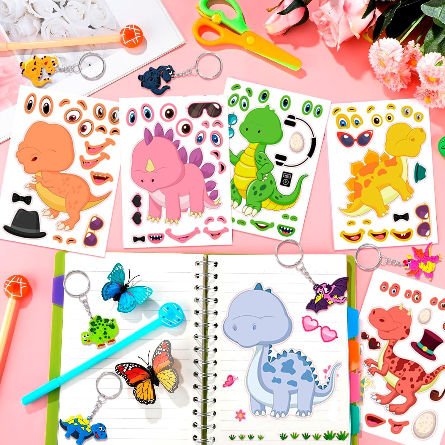 Dinosaur Party Favors for Kids, 96Pcs All-In-One Dinosaur Birthday Party Favors Set - Dino Party Favor Bags Keychains Stampers Stickers Toys Clap Bracelets Etc Dinosaur Birthday Party Supplies image number 5
