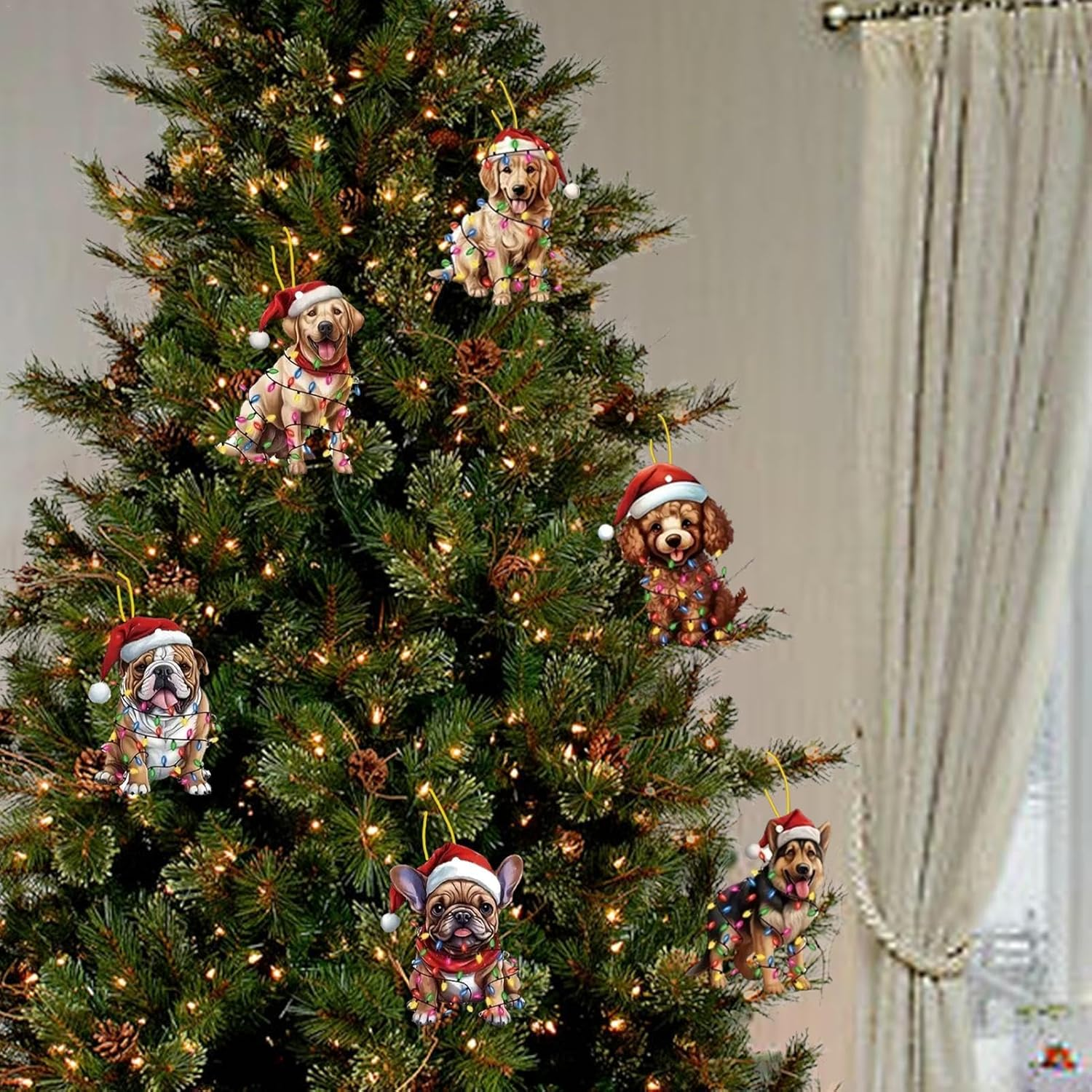 Christmas Tree Acrylic Ornament,6X Holiday Decoration Christmas Hat Dog Pendant 2D Acrylic - Christmas Tree Puppy Ornaments for Walls, Christmas Trees, Car, Backpacks