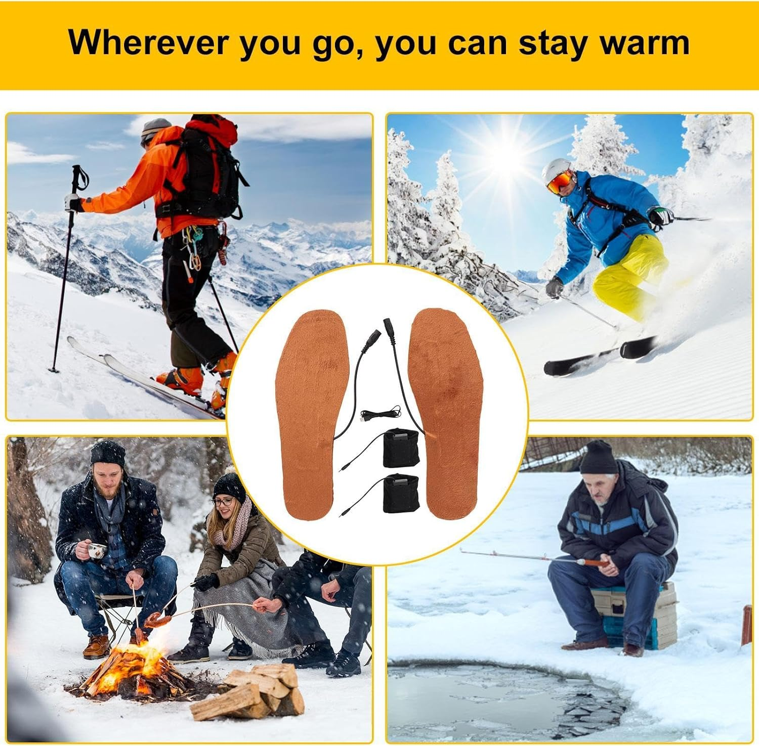 Heated Shoe Inserts Rechargeable - Electric USB Heated Insole,Cuttable Thermal Insoles, Foot Warmer for Outdoor Hunting Fishing Hiking Camping Unisex, Size 36-39/39-44 image number 4
