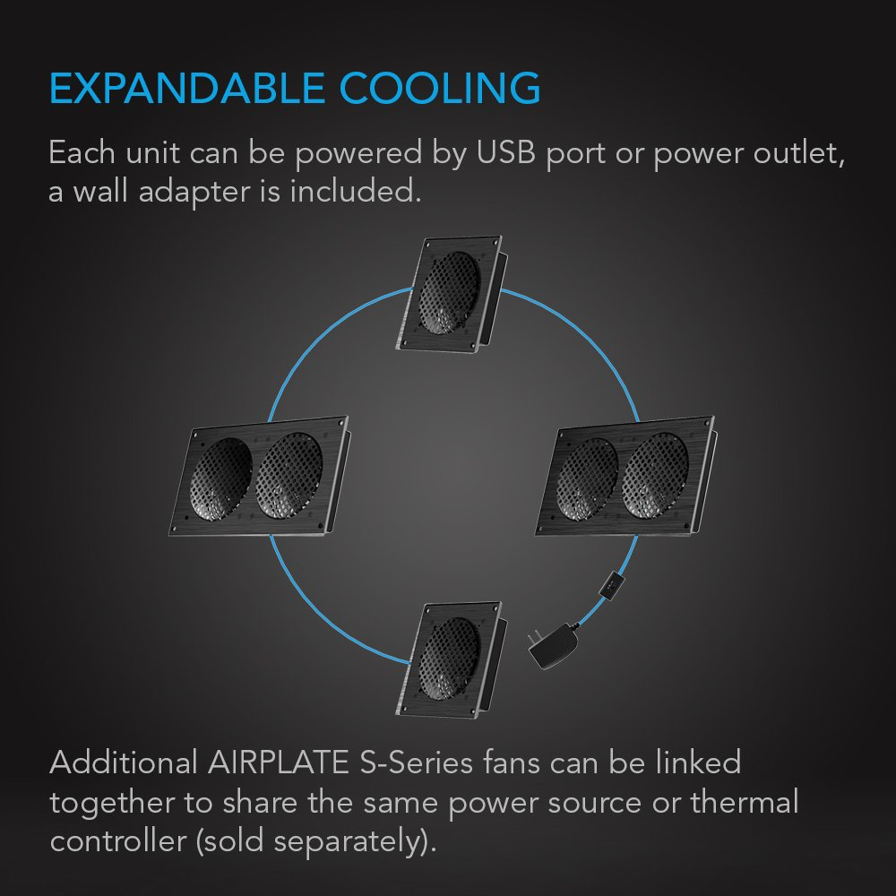 AC Infinity AIRPLATE S5 Quiet Cooling Fan System 8 with Speed Control for Home Theater AV Cabinets image number 2