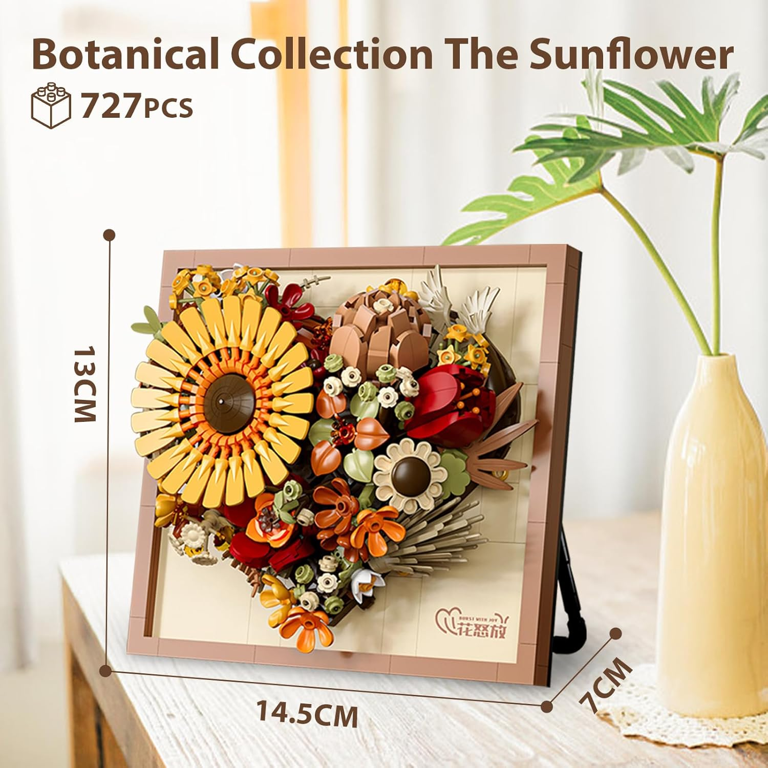 Flowers Building Set with Sunflower, Artificial Picture Frame for Home Room Decor, Flowers Bouquet Crafts for Kids Adults (727 Pcs) image number 6