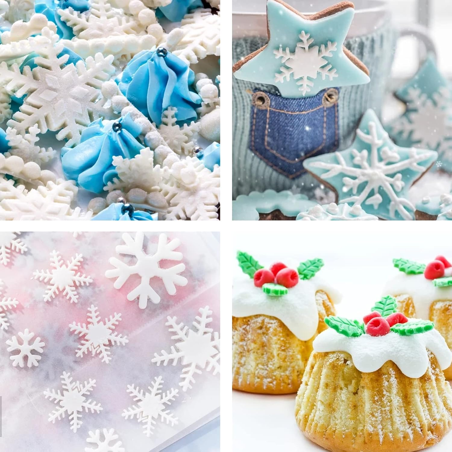 Christmas Cake Decorating Tools, 9Pcs Christmas Plunger Cookie Cutters Snowflake Cake Plunger Cutter, Christmas Holly Leaves Cookie Cutter Snowflake Cake Decorating Tools for Baking,Cake Decorations image number 5