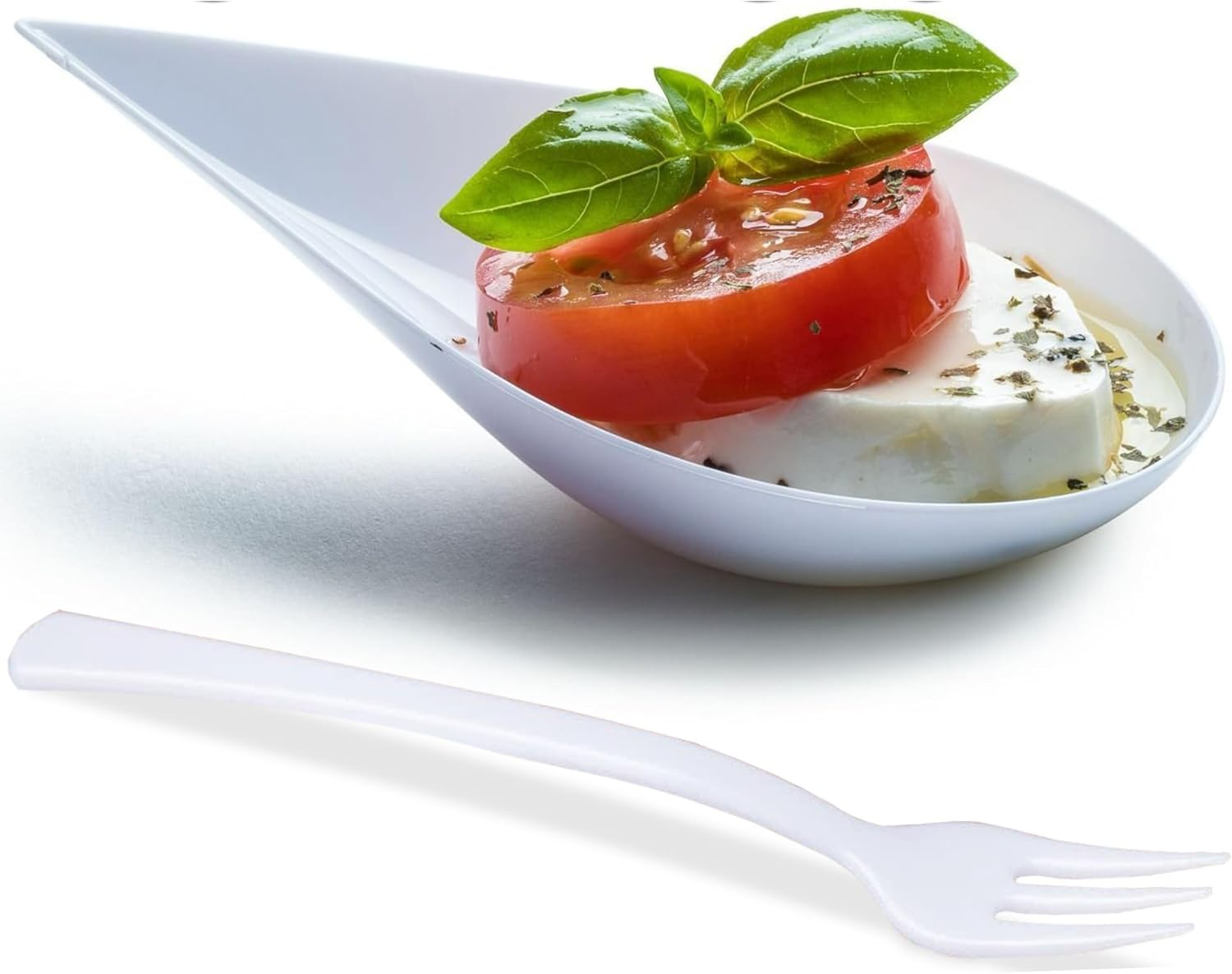 Dlux 100 4-In Tear Drop Mini Appetizer Plates, White Plastic Spoons - Desserts and Appetizers Dishes Serving Plate - Disposable Asian Spoon Set, Small Catering Dessert Tasting Cups - with Recipe Ebook