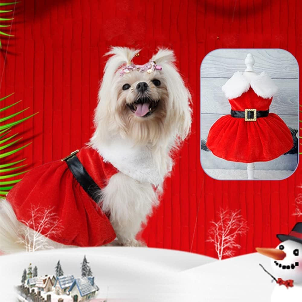 Dog Christmas Dress,Dog Christmas Outfit,Holiday Theme Puppy Dress,Velvet Red Dog Clothes for Small Dog Girl,Christmas Dog Cat Costume for Pet (Red, XL) image number 5