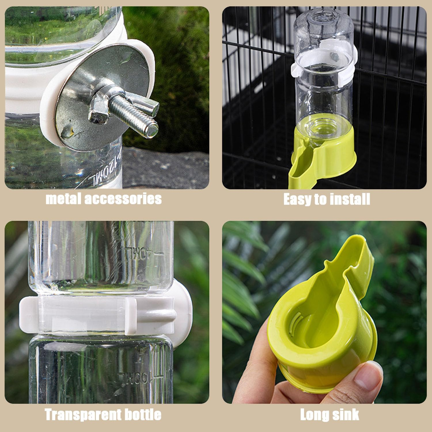 Automatic Bird Water Dispenser, Feeder, Parrot Feeder, Bird Cage Suspended Automatic Bird Feeder Water Bottle with Secure Cage Mount, Rabbit Watering System (Green) - Green image number 4