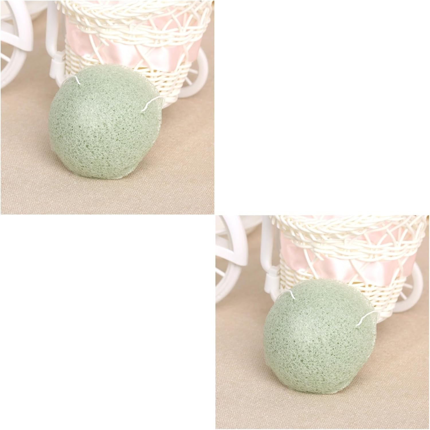 Minkissy 2Pcs Natural Facial Sponges with Lanyard Hemispherical Matcha Green Face Scrub Cosmetic Spa Sponges for Women Men Facial Cleansing image number 5