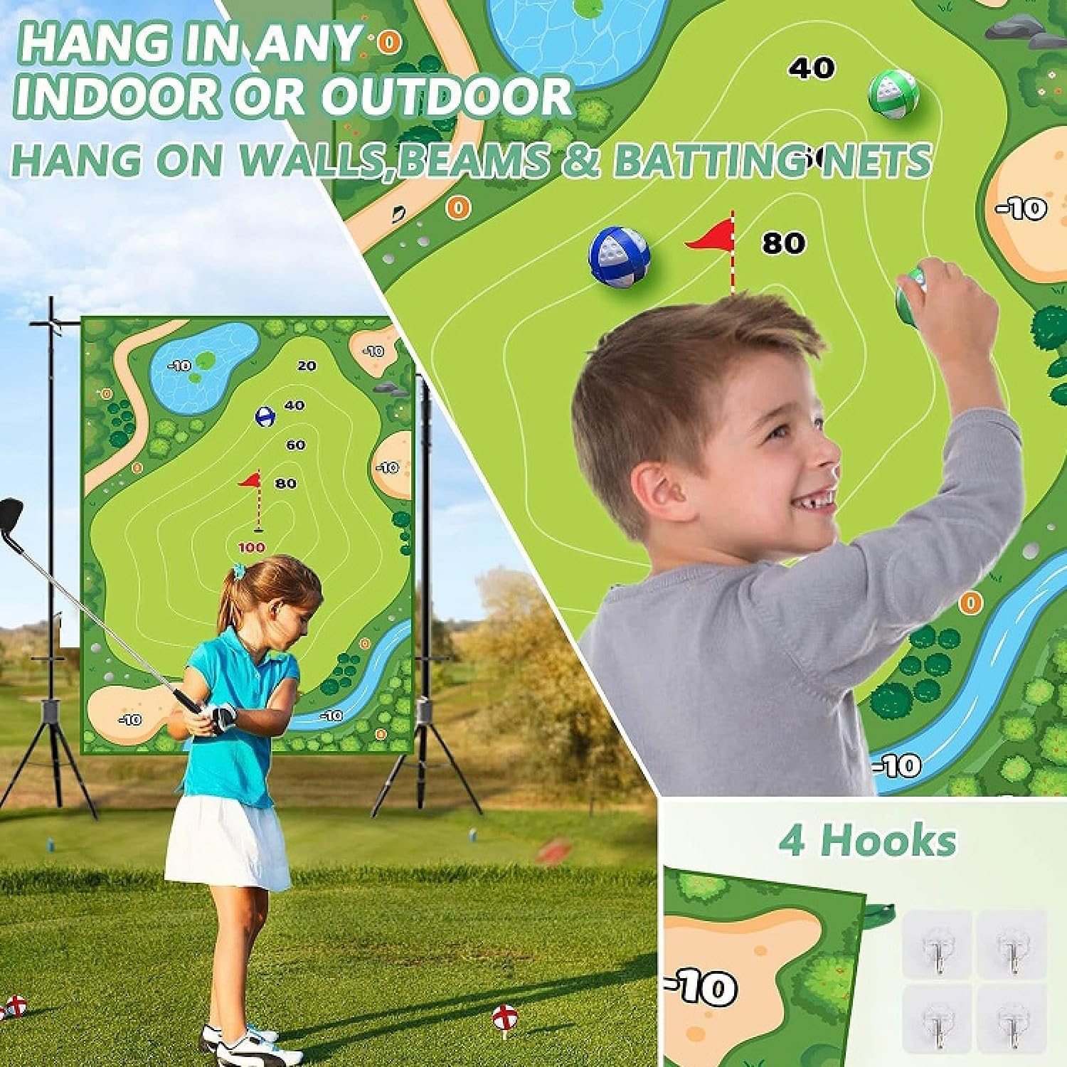 Golf Game Set with Club, Garden Game Set, Casual Set with Extra Thick Mat, Chipping Game with 20 Balls, Complete Club Sets for Indoor and Outdoor