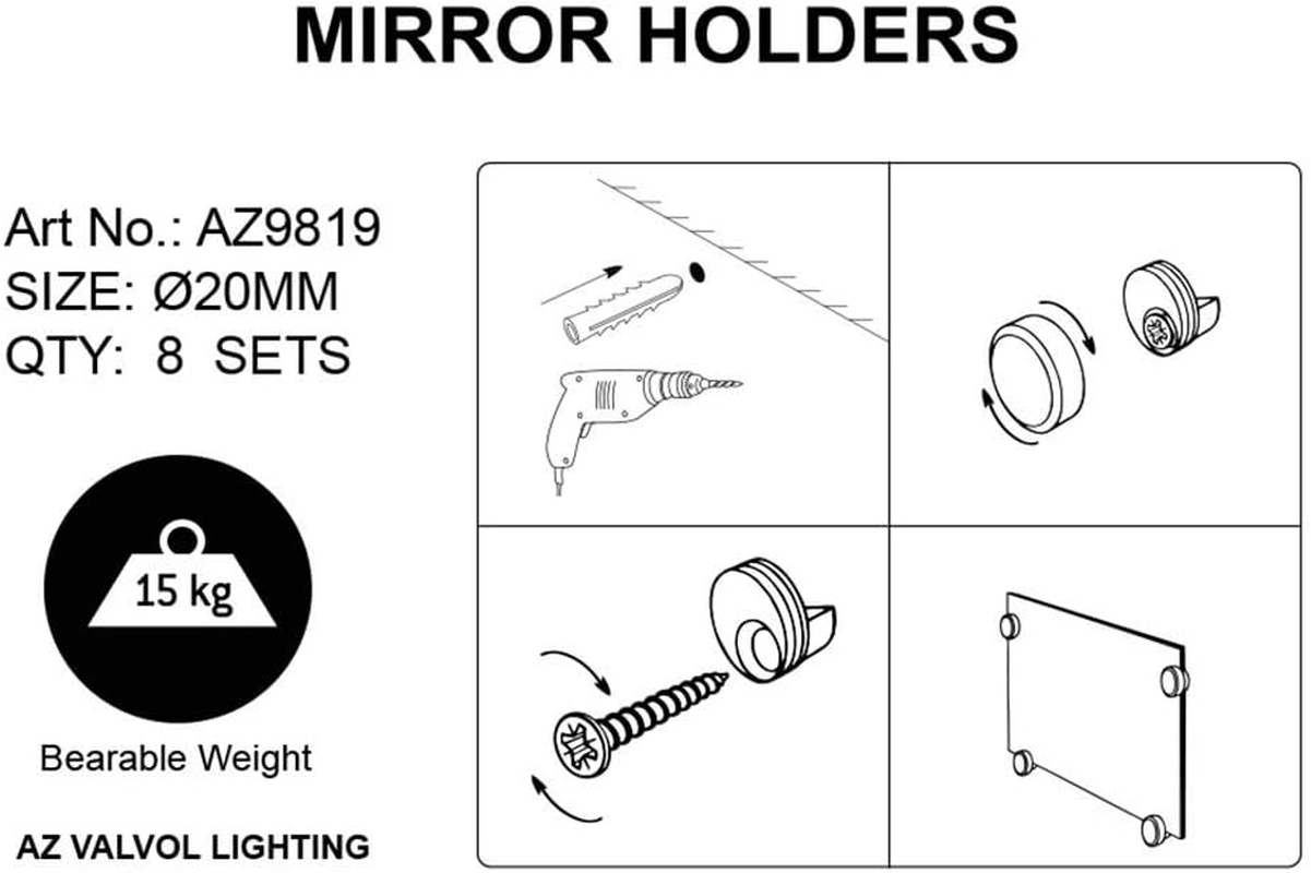 Mirror Clip Mirror Hanging Hardware Mirror Holder Clips Metal round Mirror Mounting Clips 8Pcs Zinc Alloy Clips for 3-6Mm Thick (Chrome, 8) image number 1