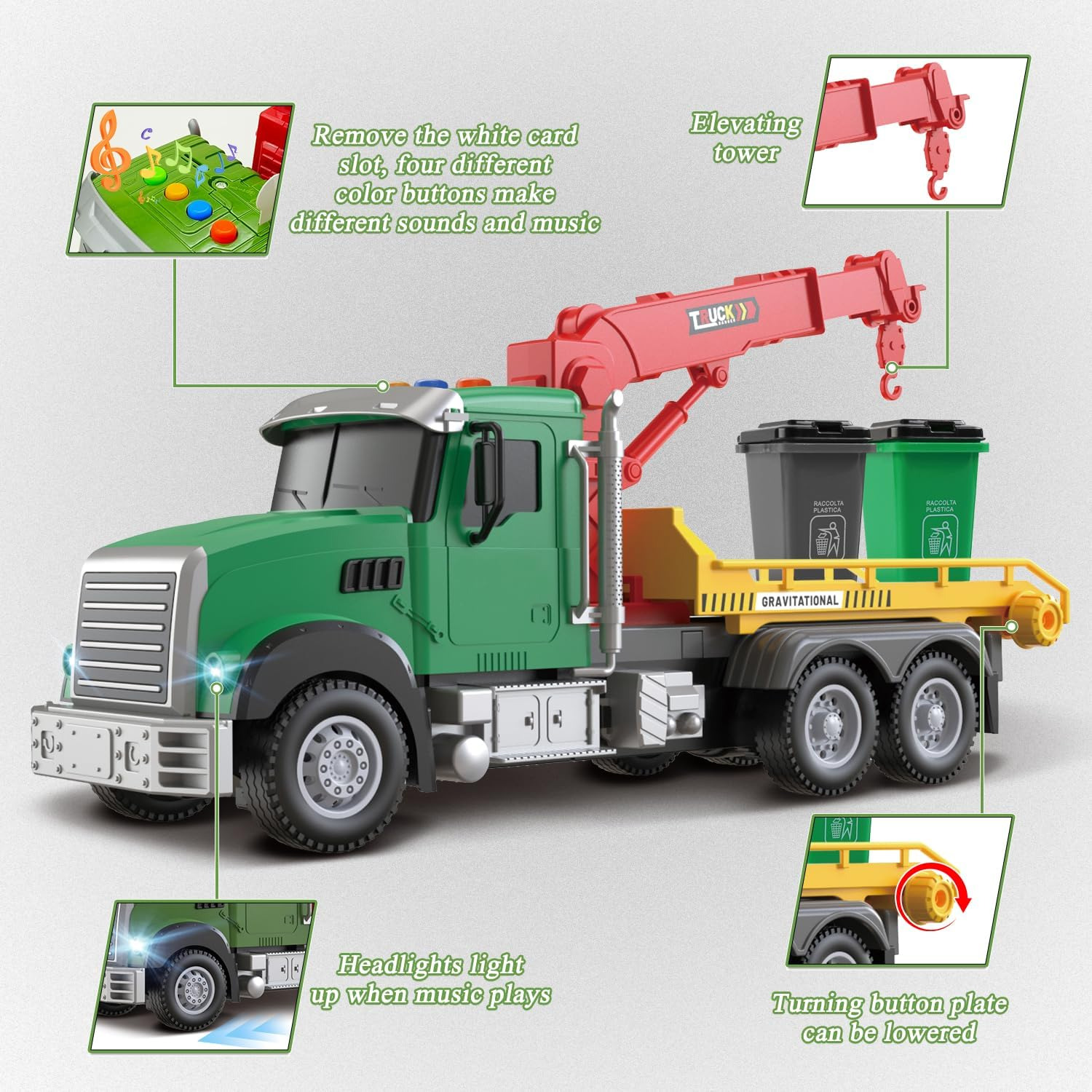 2.4Ghz Remote Control Garbage Truck Toy &ndash; RC Trash Truck with 2 Loader Trash Cans, 4 Channel Recycling Truck, Lights & Sounds, 2 Batteries, 28PCS Traffic Signs &ndash; Kids Toy for Boys Girls 6 7 8 image number 1