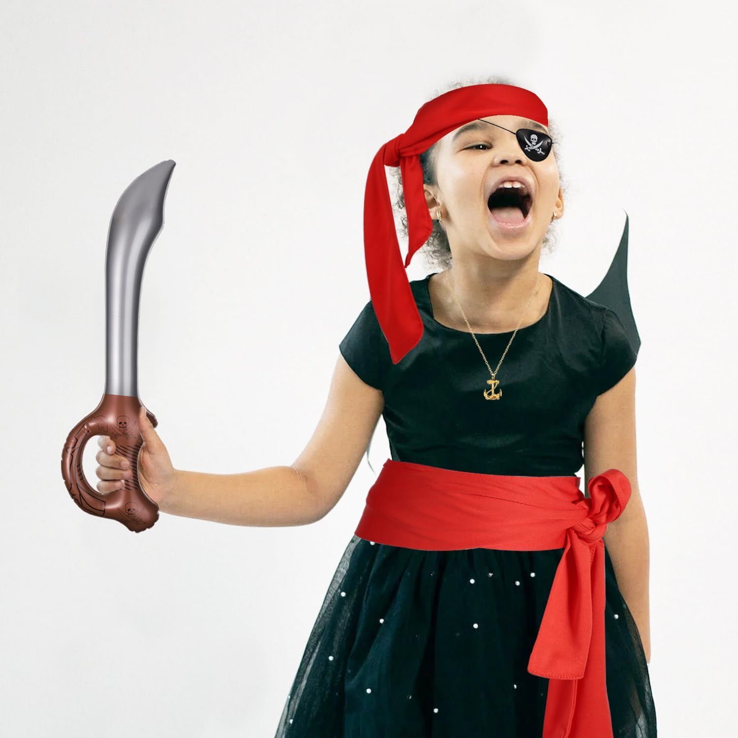 KINBOM 5Pcs Pirate Costume Accessories Set, Pirate Party Accessories Including Pirate Headband, Belt, Eye Patch, Necklace, Knife Shaped Balloon Cosplay Accessories for Pirate Party image number 1