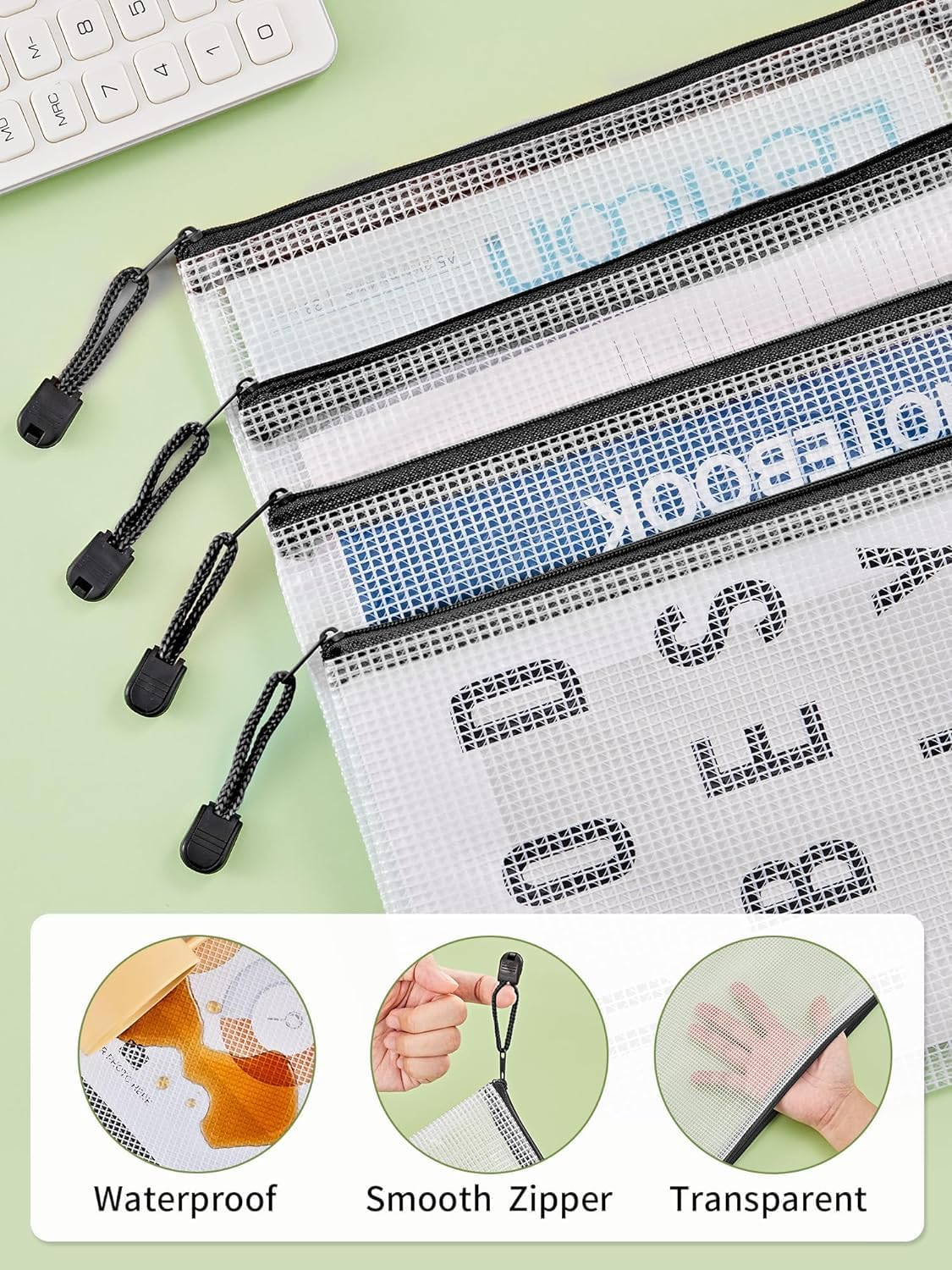 20 Pack Zipper Mesh Document Pouch, 6X9 Inch/A5, Plastic Water-Resistant File Bags, for School Office Supplies, Cosmetics Travel Storage,Black image number 6