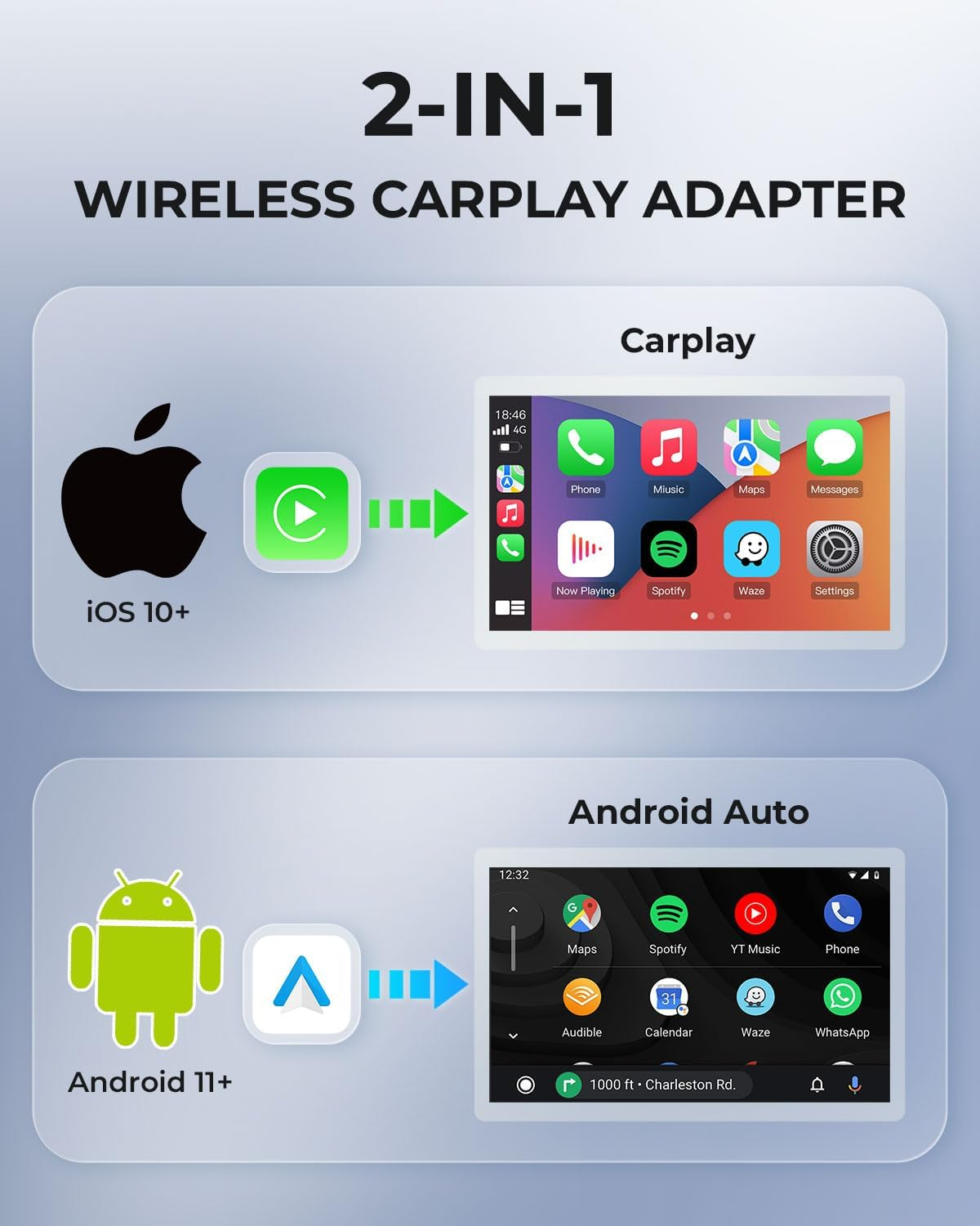 Auroralink Wireless Carplay Adapter & Android Auto Wireless Adapter 2-In-1 Fast & Stable Carplay Wireless Adapter Convert Wired to Wireless Car Play Adapter for Ios 10+/Android 11+ (Dark Blue) image number 5