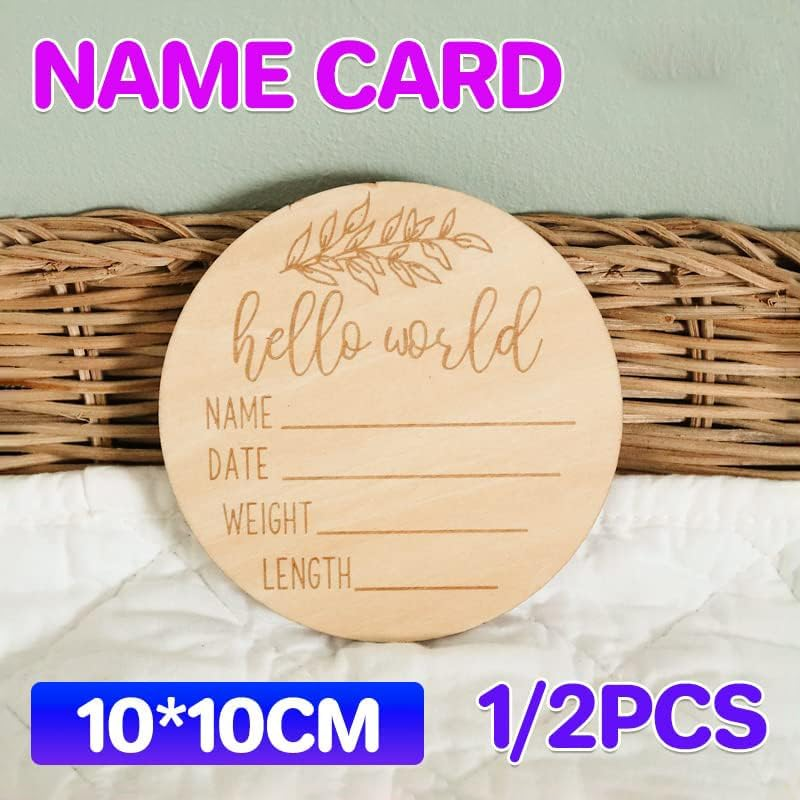 AIMALL 1X Hello World Baby Birth Announcement Wooden Plaque, 3.9 X 0.12 Inch Introducing Name Card for Newborns, Photography Prop for Baby Birth Details, Pregnancy Keepsake image number 1
