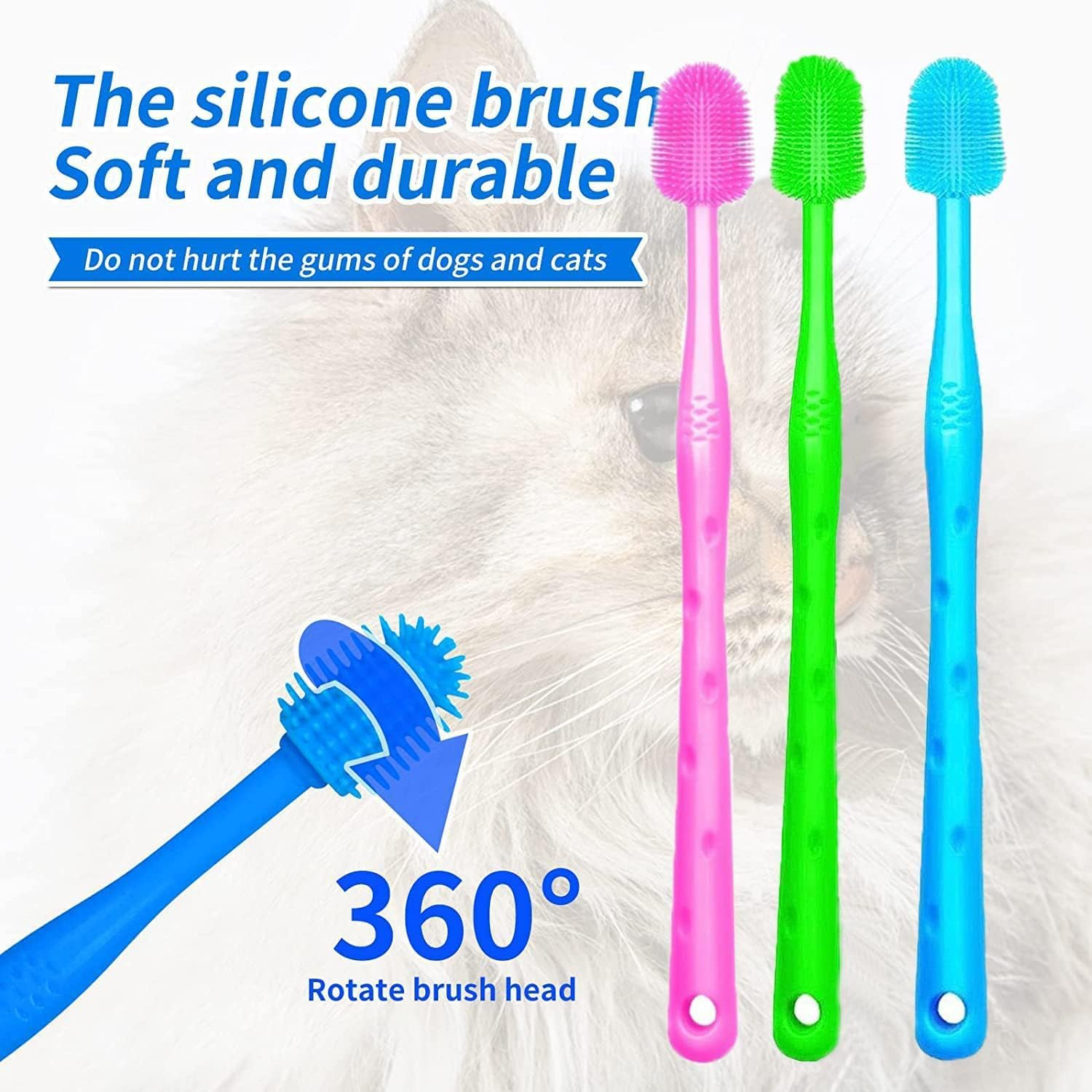 Soft 360-Degree Toothbrush for Small Pets - 3Pcs Dog and Cat Dental Care, Silicone Bristles image number 1