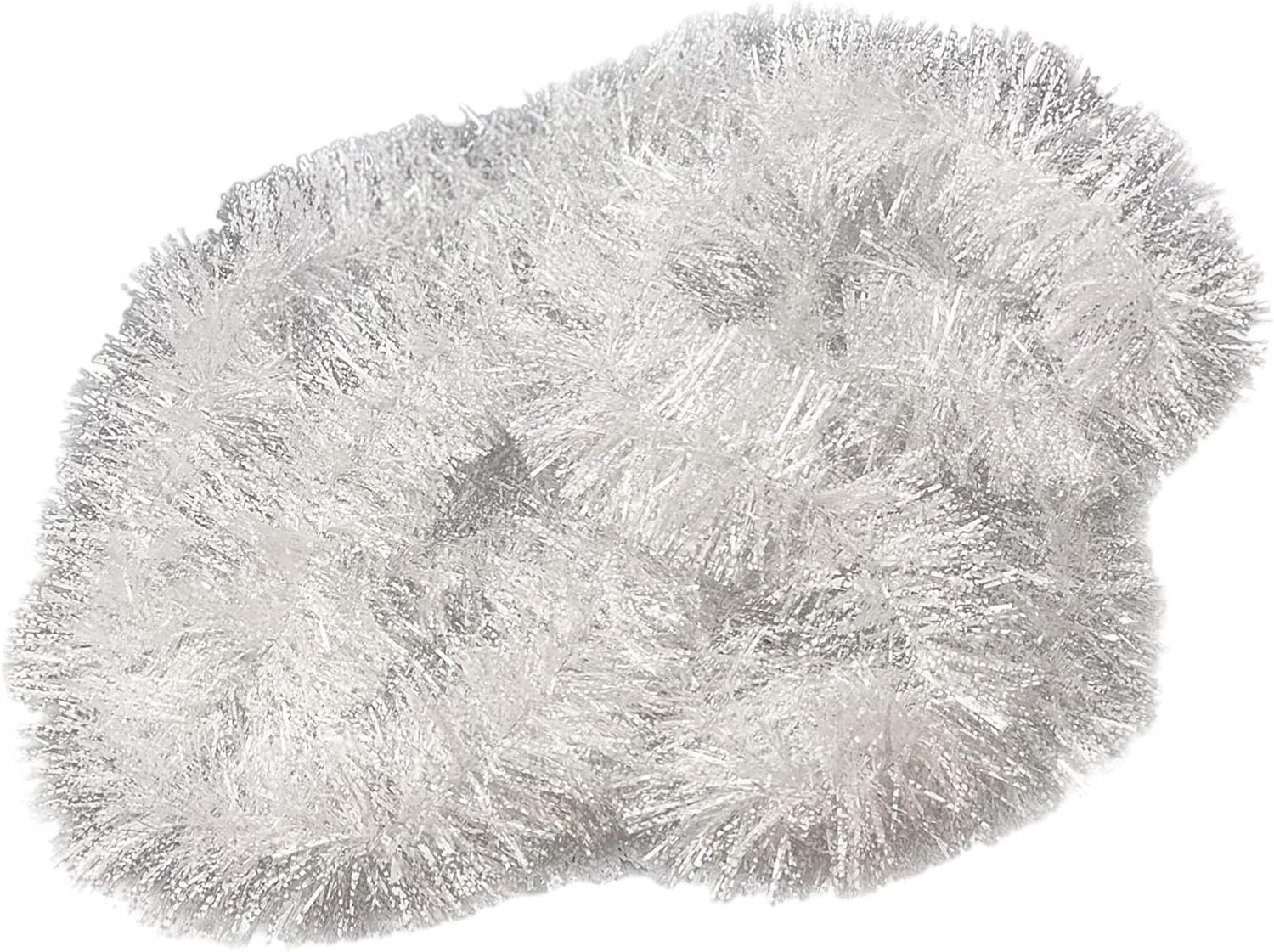 TENOL Glitter Tinsel Wire Christmas Ribbon Christmas White Tinsel Artificial Christmas Garland for Xmas Mantle Events Party Outdoor image number 5