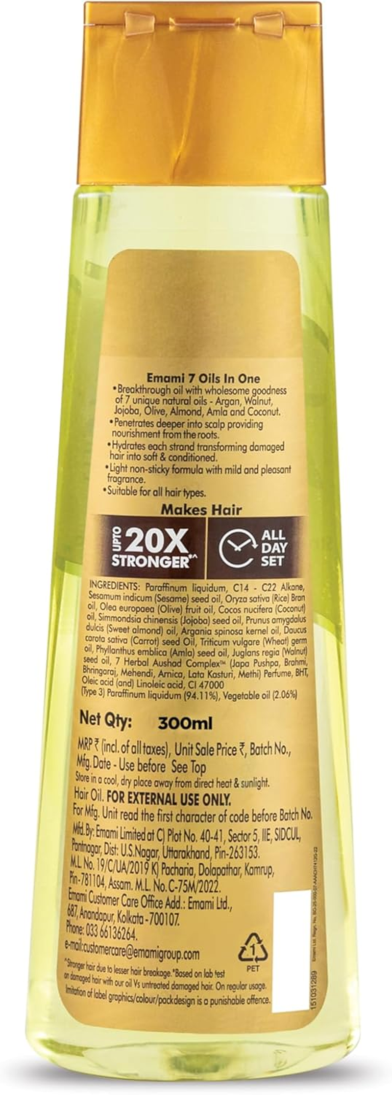 Emami 7 Oils in One Hair Oil, Non-Sticky, Strong inside and Set Outside- 300Ml image number 3