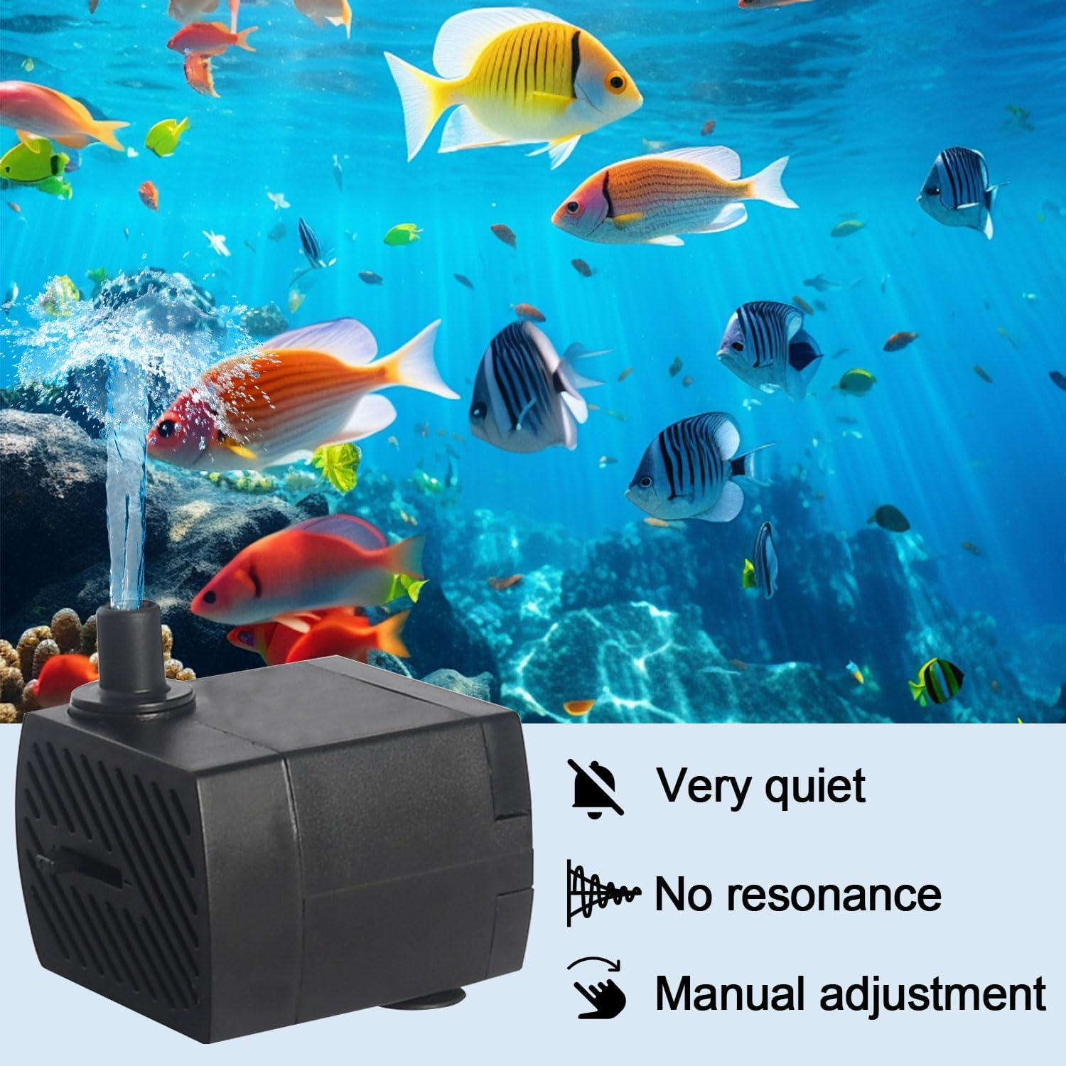 Mini Submersible Pump, 350L/H Aquarium Submersible Water Pump, 5W Ultra Quiet Adjustable Pump for Gardening, Wigwams, Fish Tanks, Gardens, Fountains, with Two Diameter Nozzles image number 6