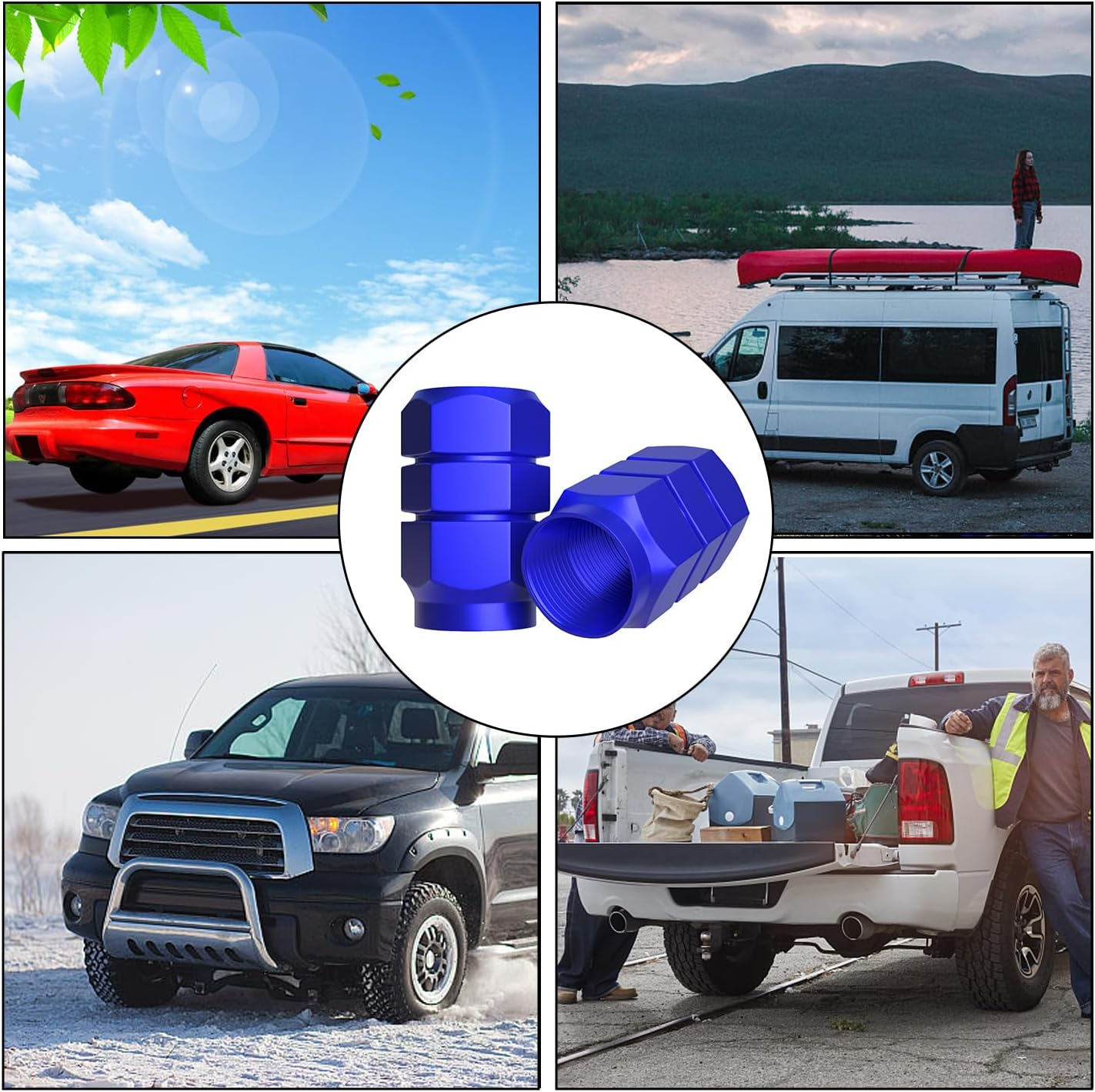 BOROLA Car Tire Valve Stem Caps with Hexgon Style(Blue, Pack of 5) image number 1