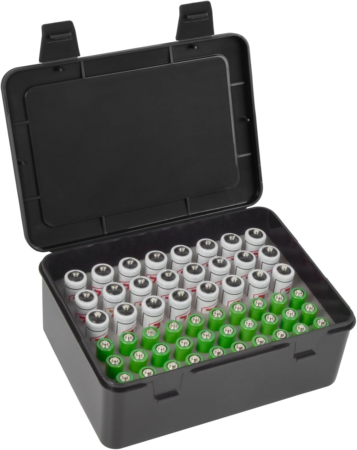 FULLCASE Battery Storage Organizer Holder Holds 72 AA AAA Batteries, Box Cases Garage Container, Home Drawer Organization Dispenser (Case Only) (White) (Gray)