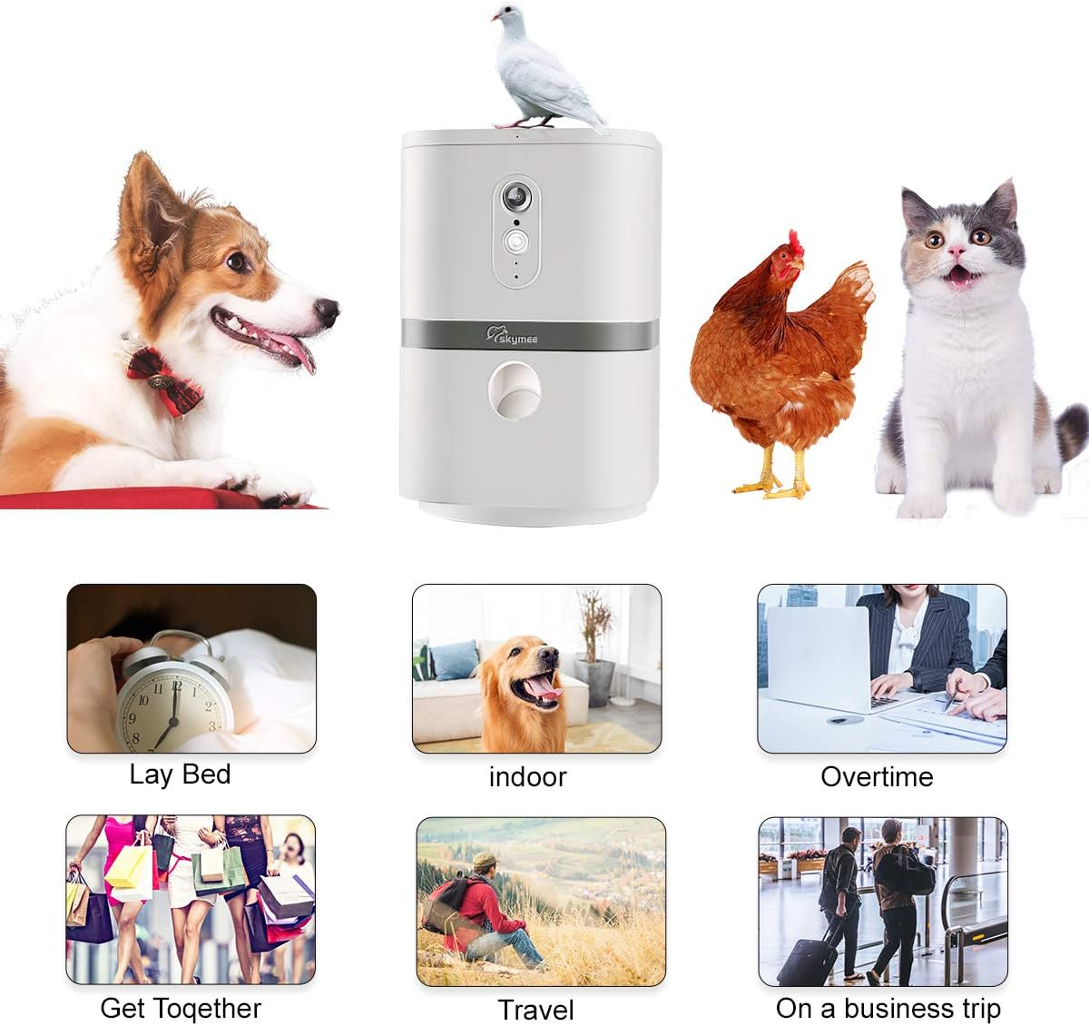 SKYMEE Smart Automatic Pet Feeder Food Dispenser for Cats & Dogs - 1080P Full HD Pet Camera Treat Dispenser with Night Vision and 2-Way Audio, Wi-Fi Enabled App for Iphone and Android image number 3
