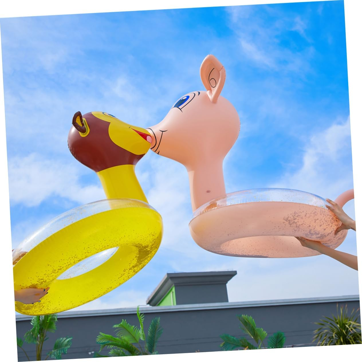 KICHOUSE Inflatable Swimming Ring for Adults, Thickened PVC Cartoon Monkey Pattern Swim Ring with Sequins, Summer Water Playing Float for Pool and Beach Fun image number 3