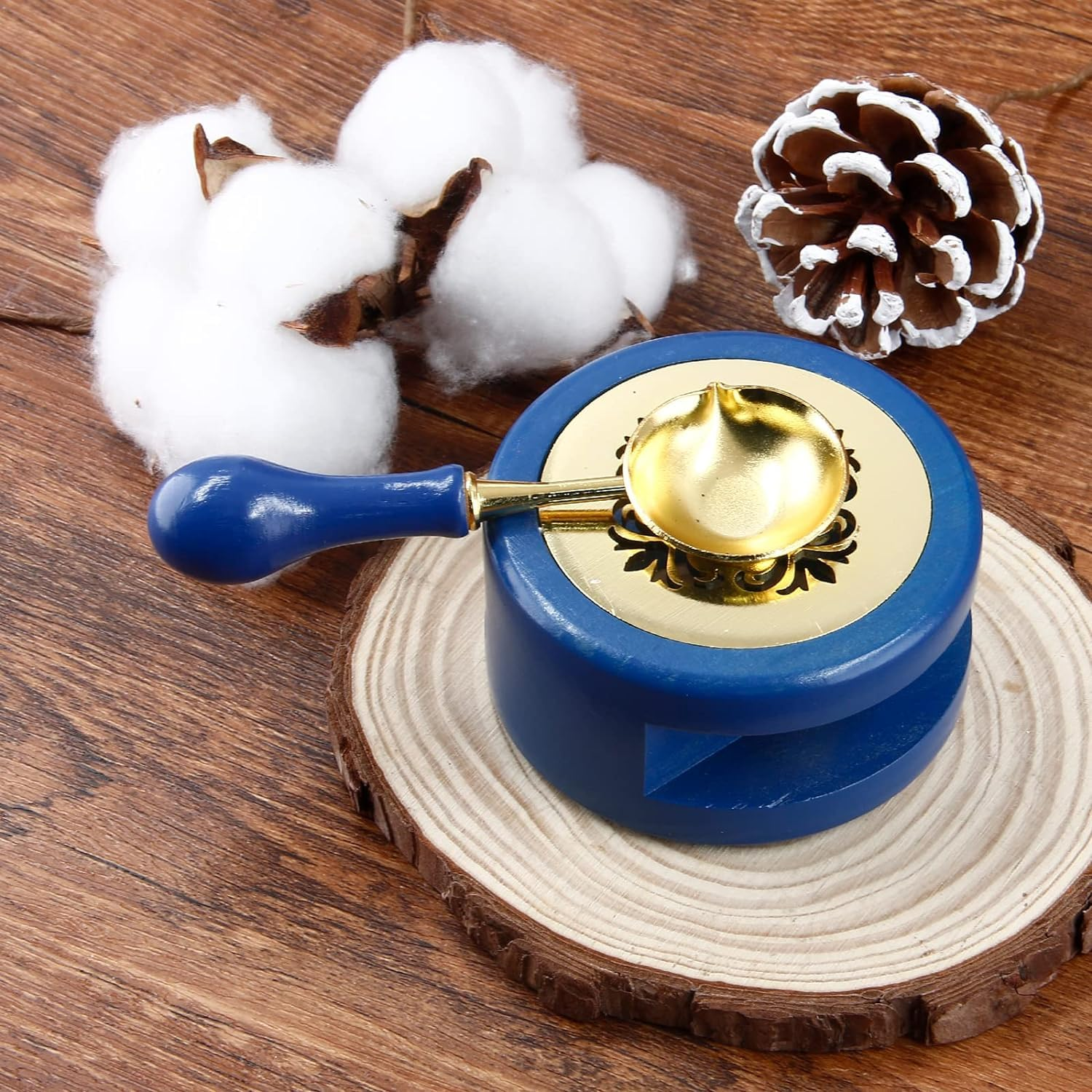 Wax Seal Kit, Wood Wax Seal Warmer, 2 PCS Wax Seal Melting Furnace Tool with Melting Spoon for Wax Sealing Stamp Letter Envelope, Wax Seal Sticks Sealing Wax Beads, Beech image number 5