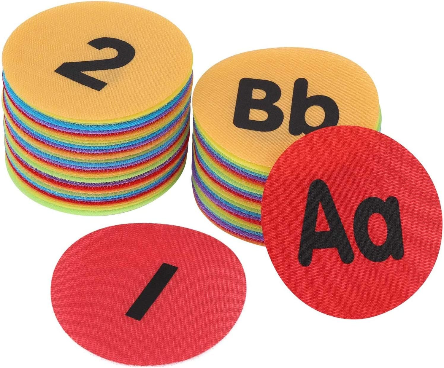 60 Pieces Carpet Spot Sit Markers, 4 Inches Diameter Floor Spots for School,Teachers,Classroom and Kids (1~34 Numbers and A~Z Alphabet) image number 1