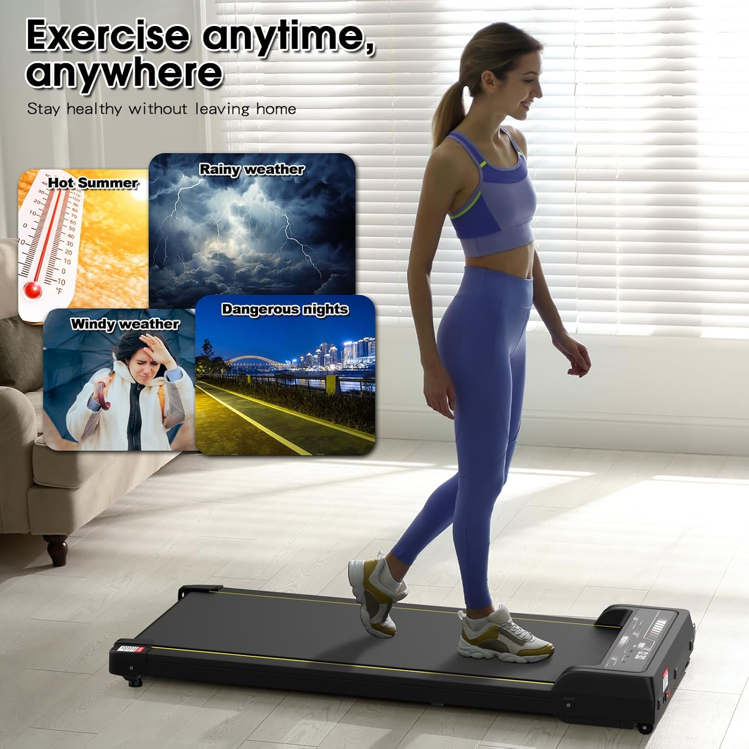Advwin Walking Pad Treadmill, under Desk Electric Treadmill for Home, Compact Portable Walking Jogging Running Machine with Shock Absorption | Non-Slip | LED Display | Low Noise - Black image number 6