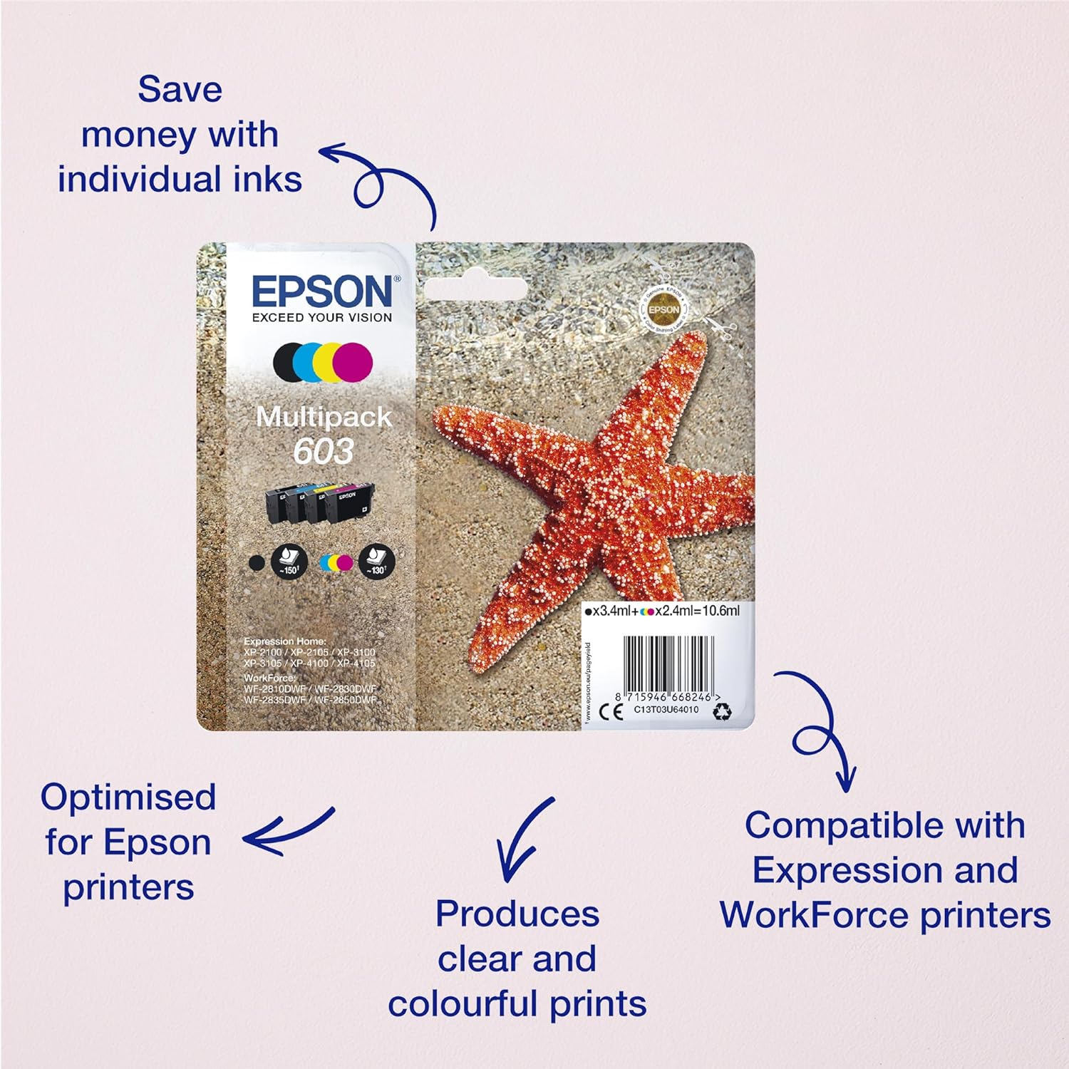 Epson 603 Starfish Genuine, 4-Colours Multipack Ink Cartridges image number 2