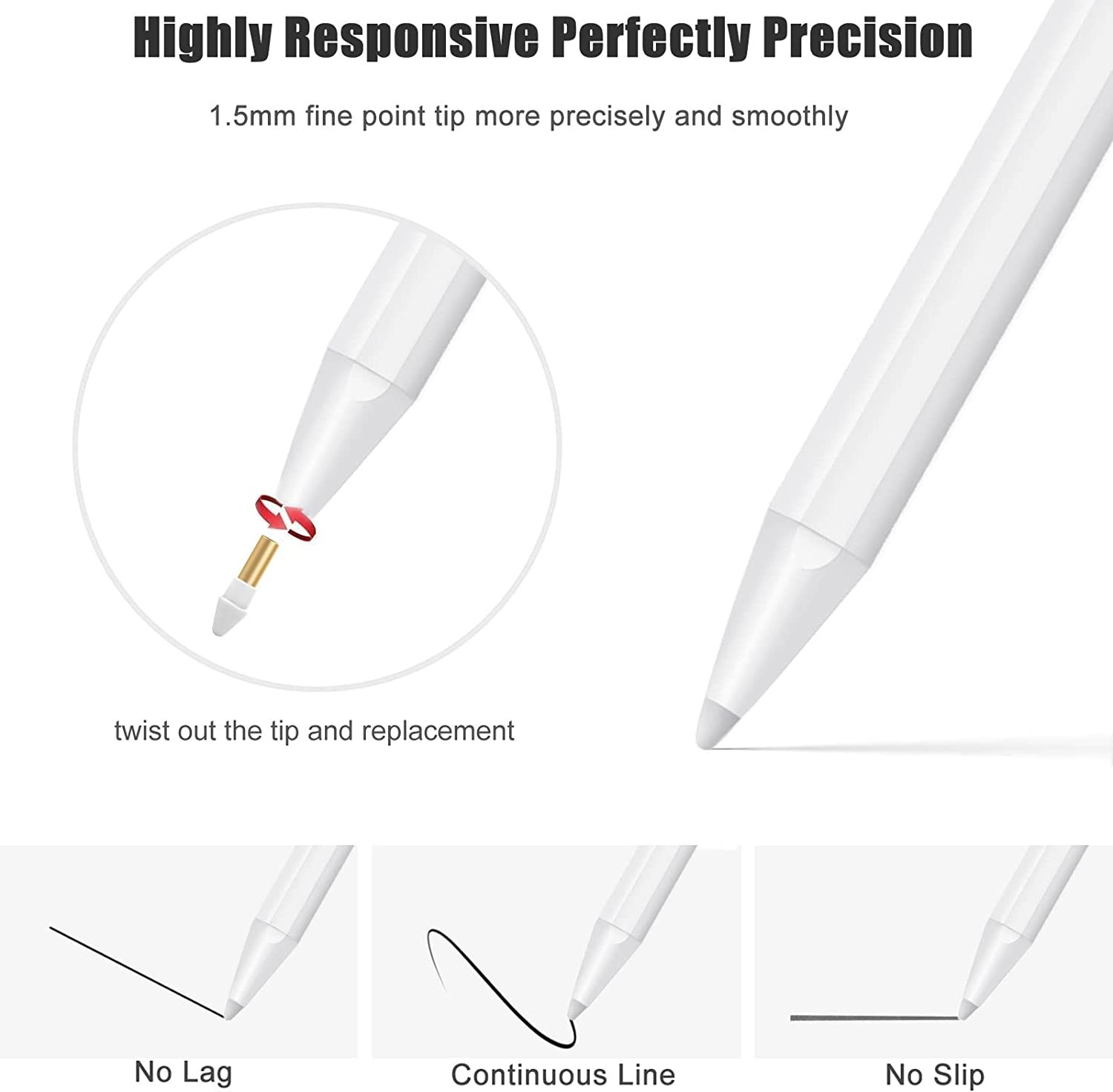 Stylus Pen for Apple Ipad with Palm Rejection, Active Pencil Compatible with (2018-2022) Pro 11/12.9 Inch, 10.2 7Th/8Th/9Th Generation, 6Th, Air 3/4/5Th Gen, Mini 5Th 6Th image number 4