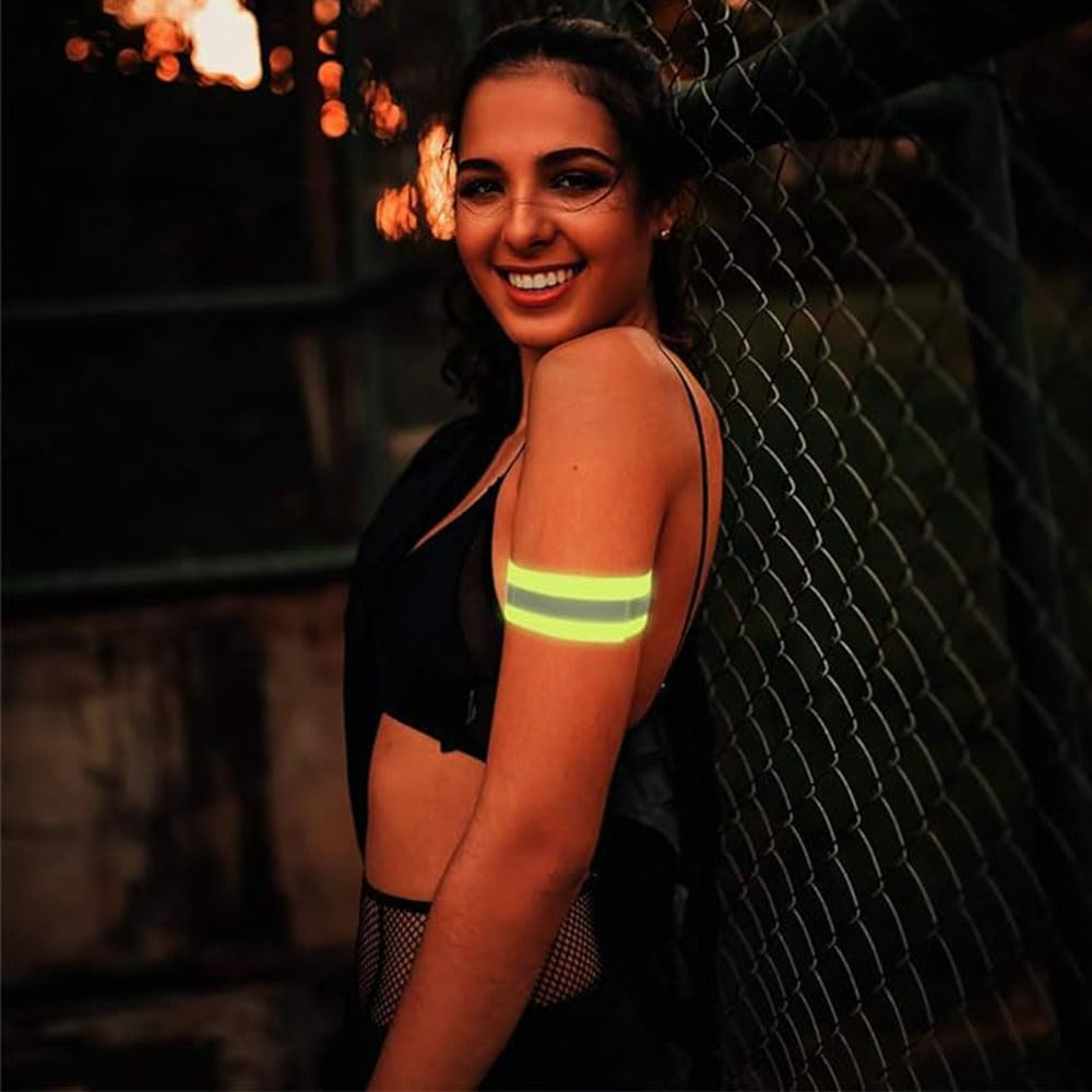 8 Pcs Reflective Running Gear, Runners Reflective Wristbands for Running, Cycling, Walking High Visibility Safety Reflector Straps (Green & Orange) image number 1