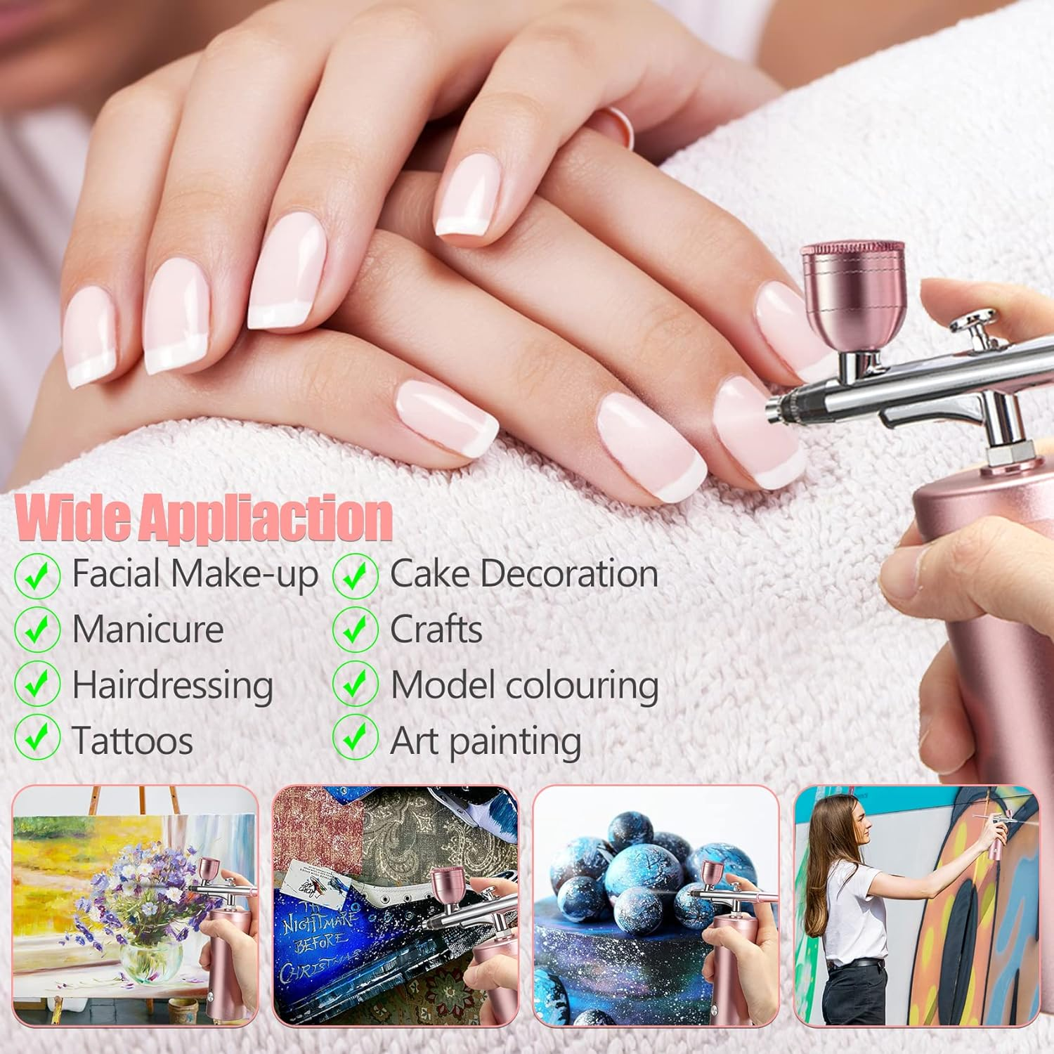 Cordless Nail Airbrush Machine, Airbrush Kit with Compressor, Portable Airbrush for Make-Up, Hairdressing, Nail Art, Model Painting, Cake Decoration (Pink) image number 4