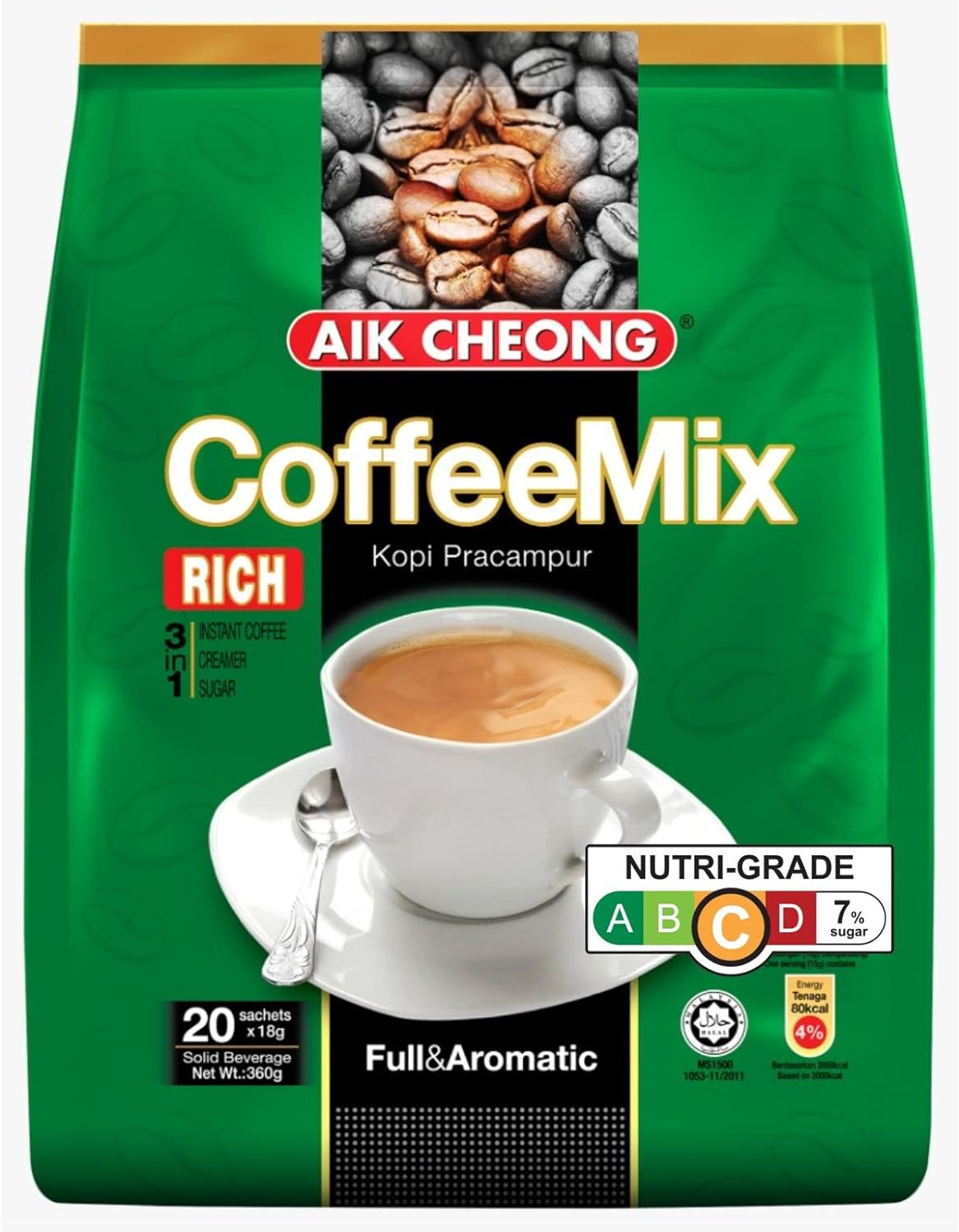 Aik Cheong 3 in 1 Coffee Mix Rich | Instant Coffee with Sugar and Creamer | Smooth, Creamy and Satisfying Beverage | Quick and Easy to Prepare | 18 G X 20 Sachets image number 3