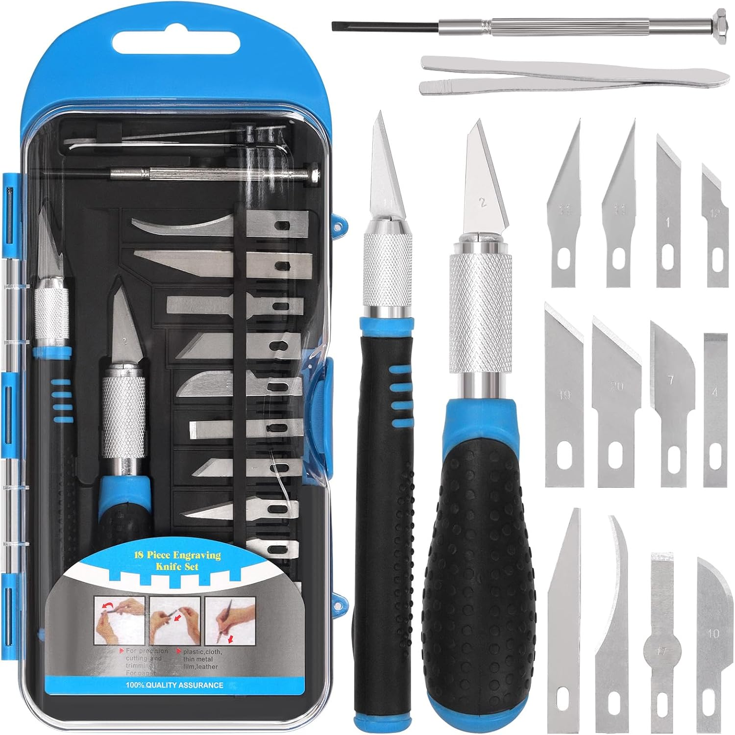 Tanstic 18Pcs Precision Craft Hobby Knife Set, Hobby Knife Blades with Craft Knife Handles for Scrapbooking, Modeling, Art Work, Wood & Leather Working image number 4